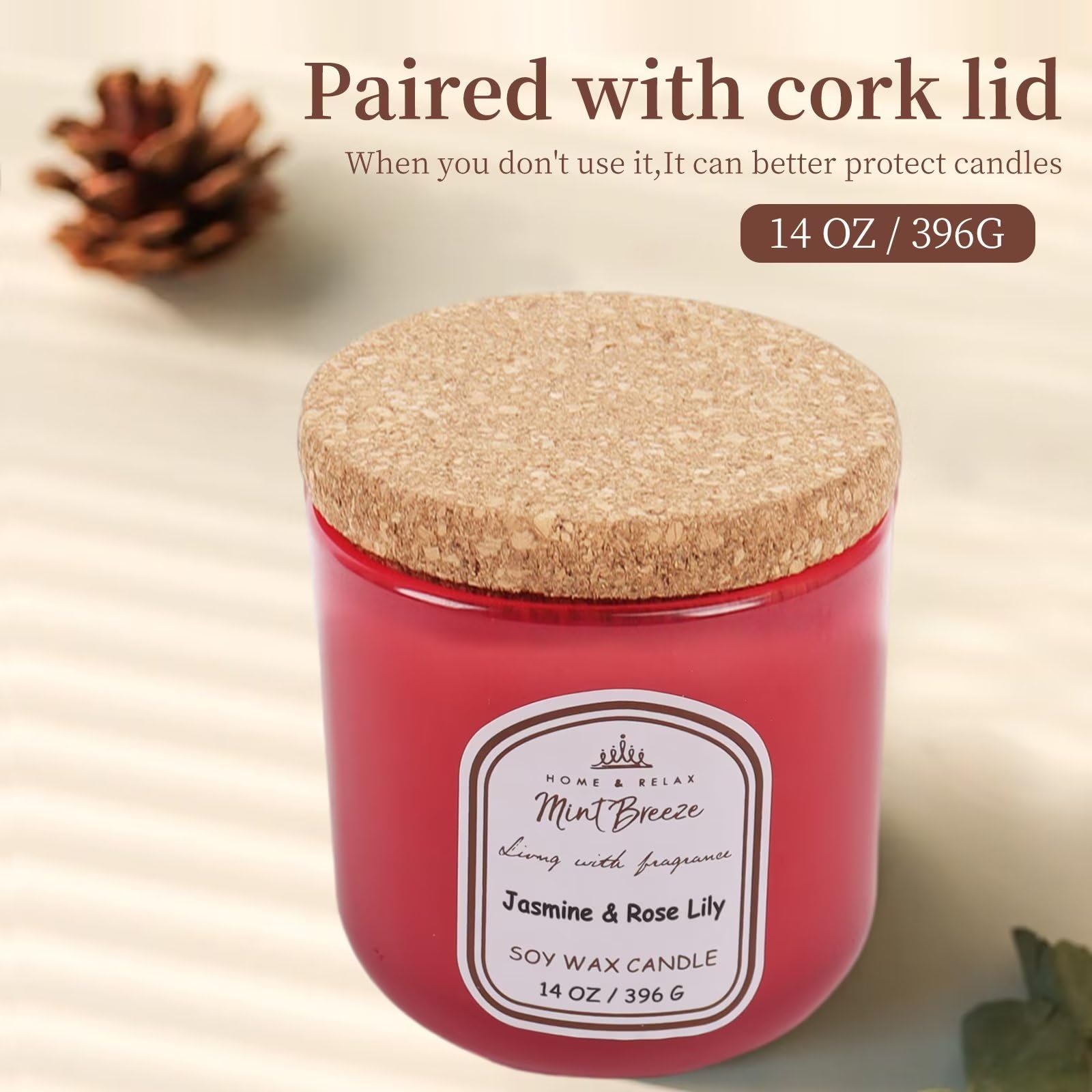 HOME & RELAX 14oz Scented Soy Wax Candle,Big Candle, More Than 80 Hours Long Lasting Burning time HOME & RELAX