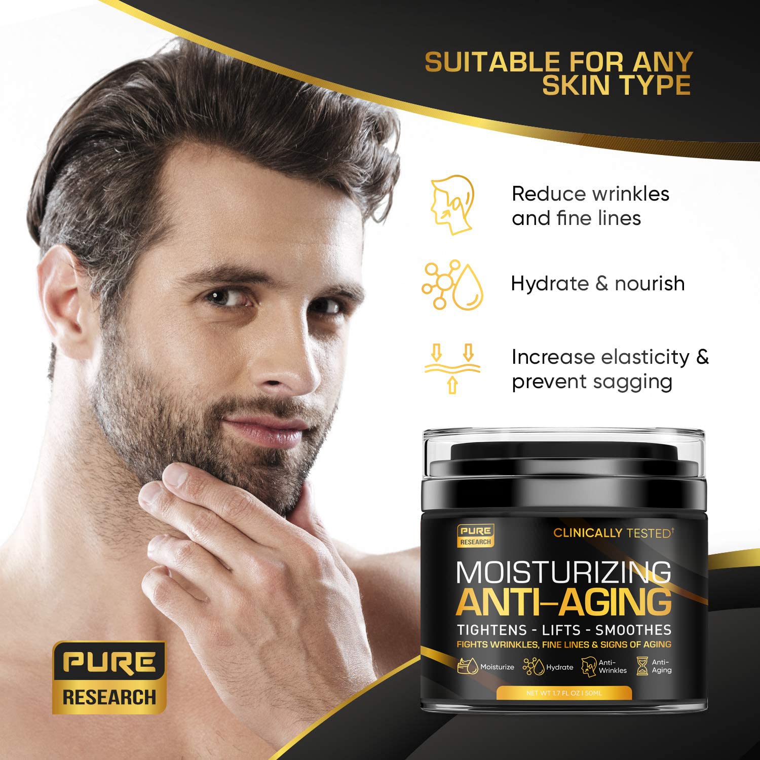 Men's Face Cream Moisturizer - Anti-Aging Cream For Men, Collagen, Retinol & Hyaluronic PURE RESEARCH