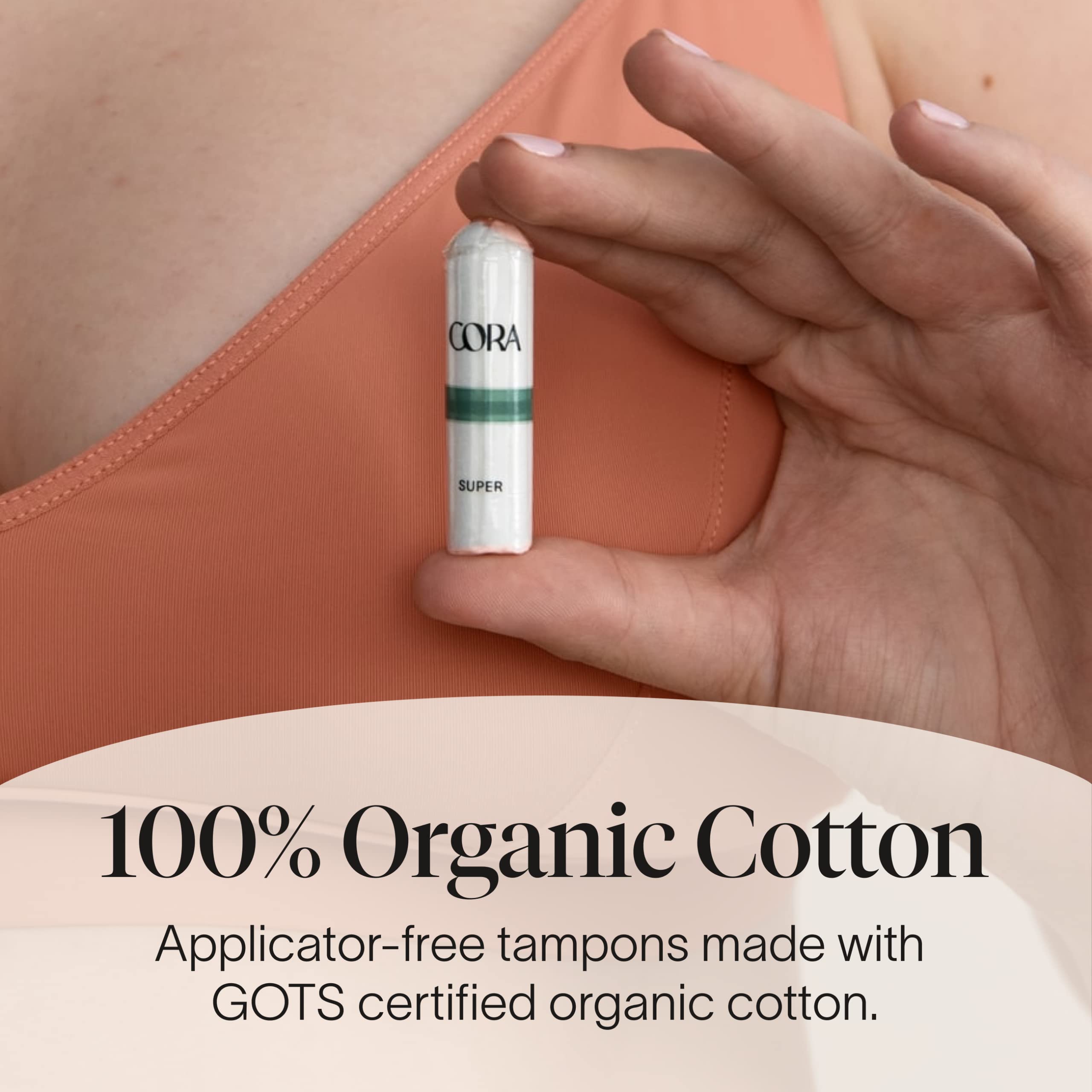 Cora 100% Organic Cotton Non-Applicator Tampons | Ultra-Absorbent, Unscented, Natural, Non-Toxic Cora