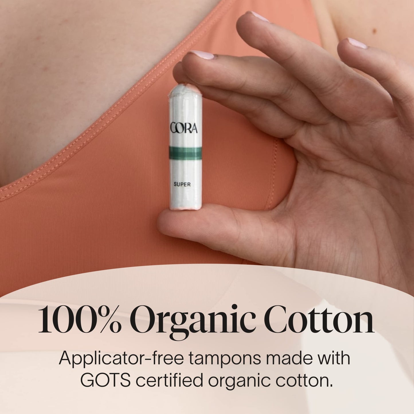 Cora 100% Organic Cotton Non-Applicator Tampons | Ultra-Absorbent, Unscented, Natural, Non-Toxic