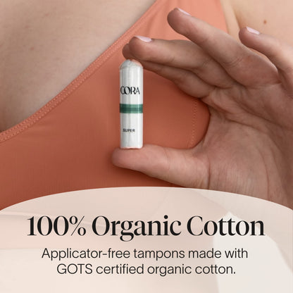Cora 100% Organic Cotton Non-Applicator Tampons | Ultra-Absorbent, Unscented, Natural, Non-Toxic