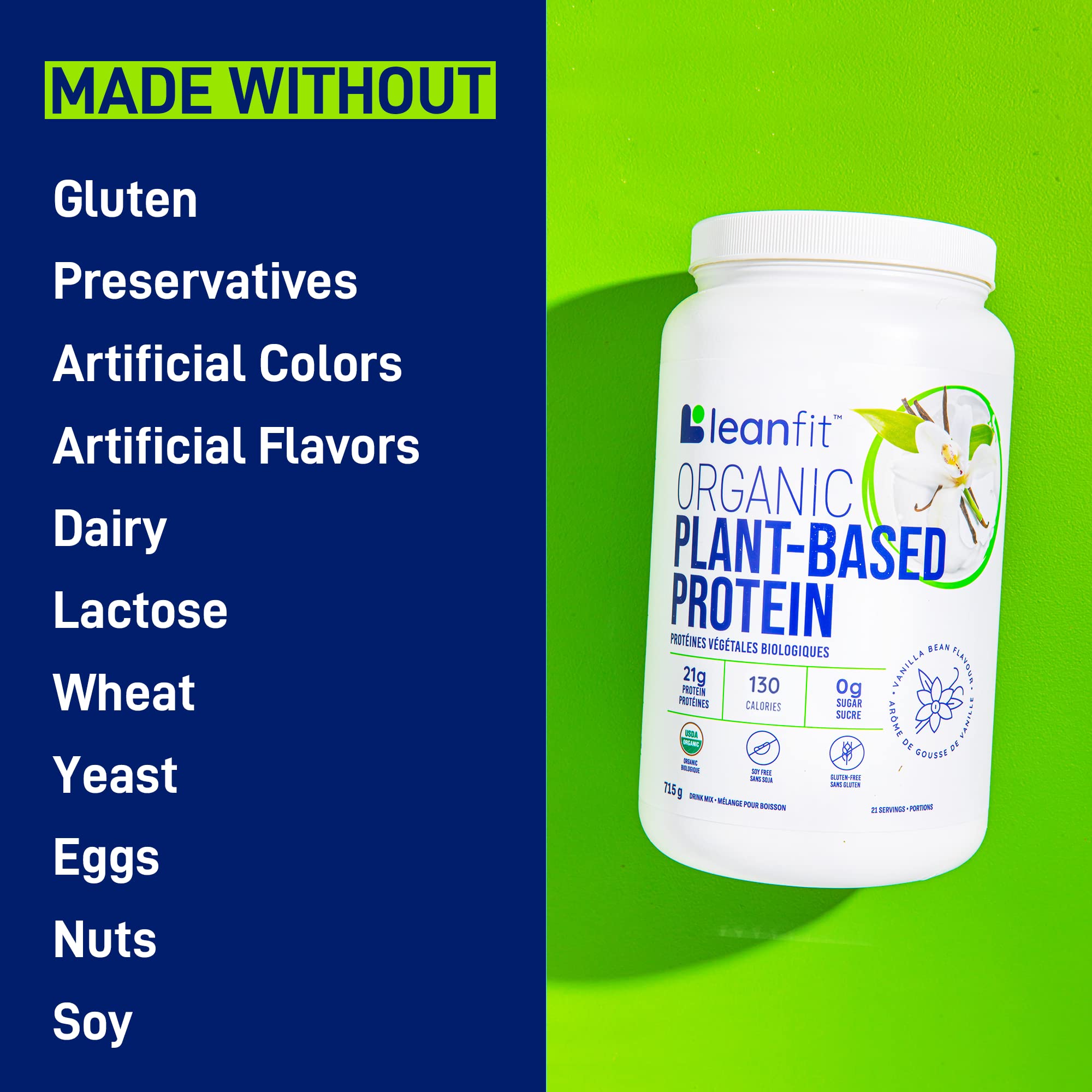 LeanFit Organic Plant-Based Protein, Natural Vanilla Flavor, 21g Vegan Protein, 19 Servings