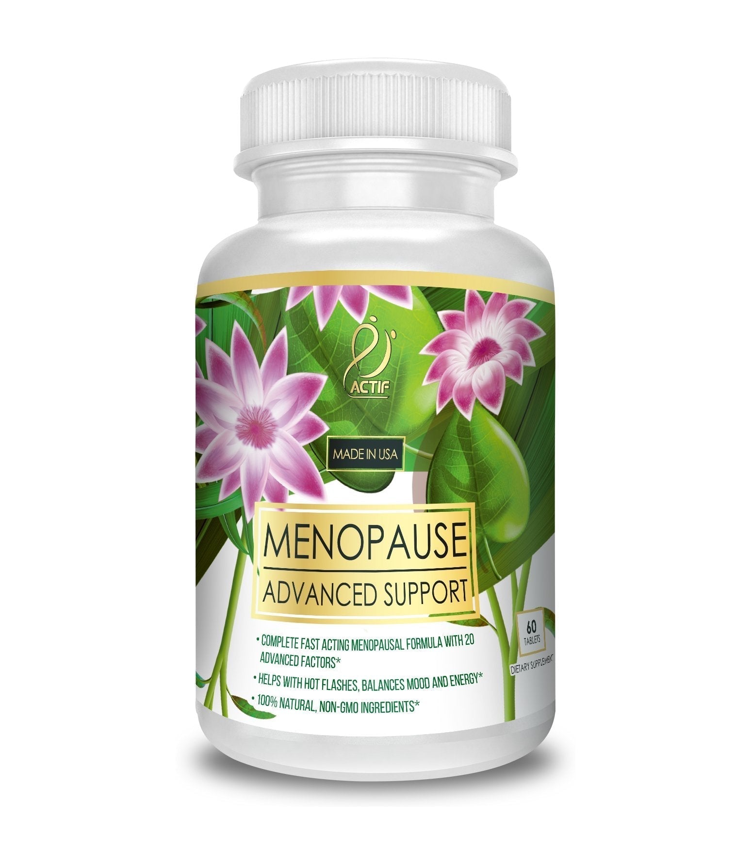 Actif Menopause Advanced Support with 20+ Organic Vitamins and Herbs - Relieves Hot Flashes, Night Sweats ACTIF
