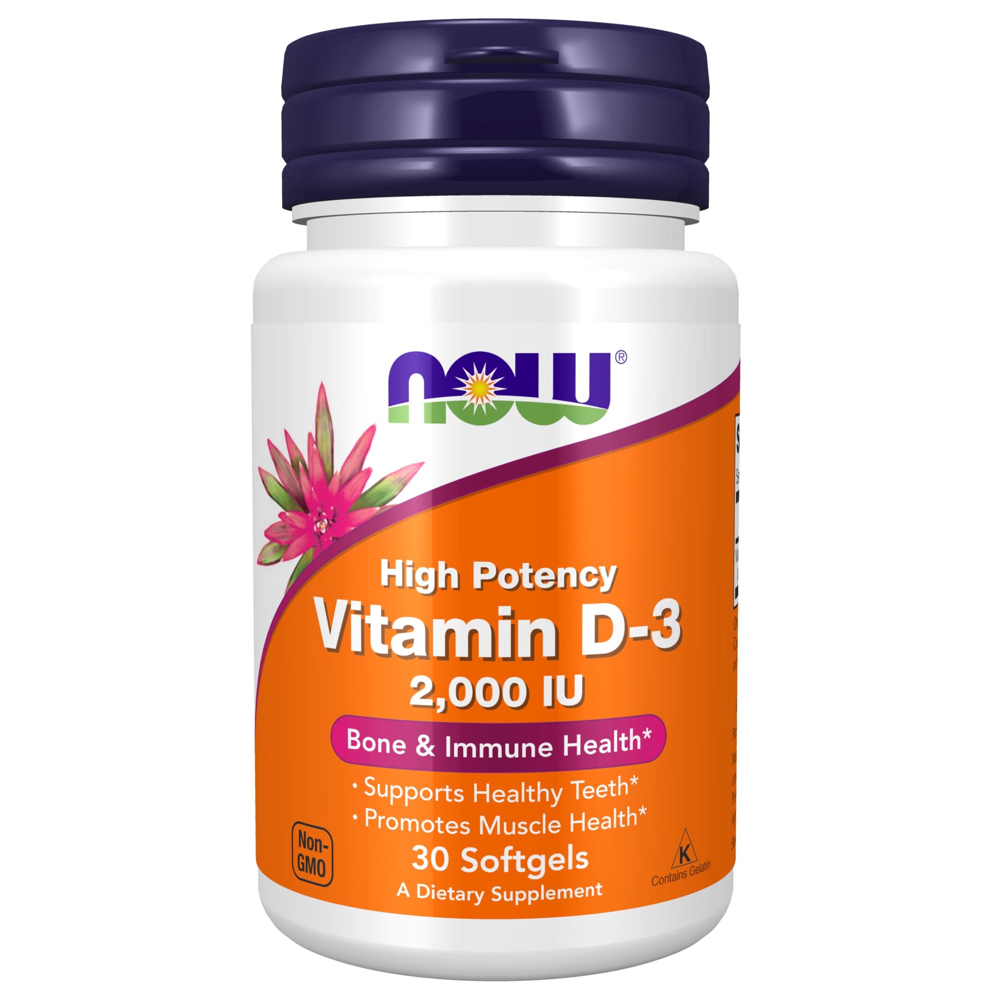 NOW Supplements, Vitamin D-3 2,000 IU, High Potency, Structural Support*, 30 Softgels