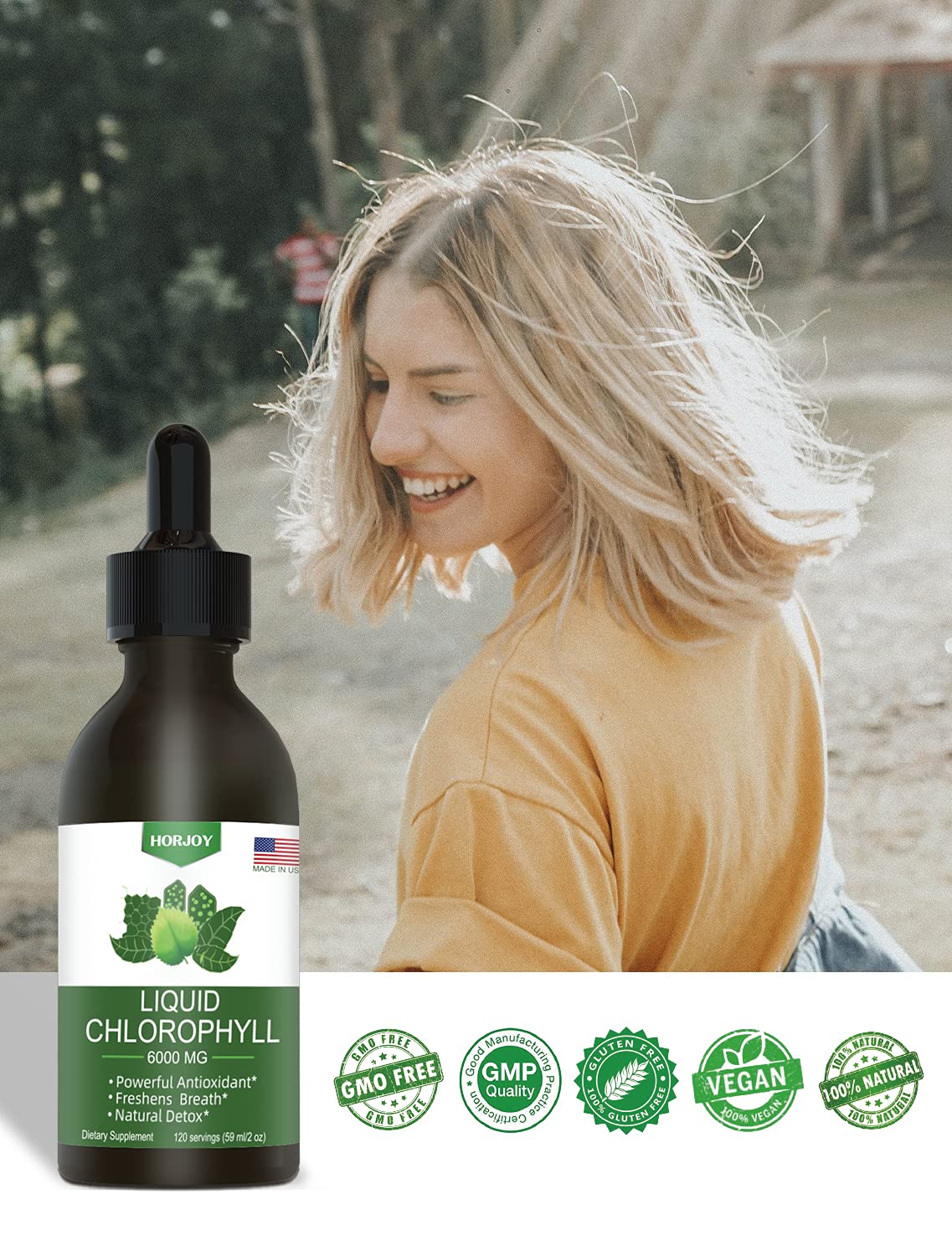 Chlorophyll Liquid Drops - 100% Natural Energy Booster and Immune Support - Internal Horjoy