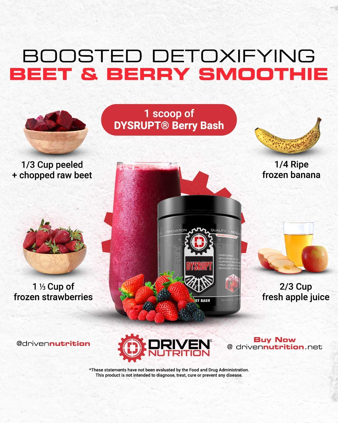 Driven Nutrition DYSRUPT: BCAA + Caffeine with Electrolytes: Sugar & Gluten Free Supplement- Improve Recovery, Burn More Fat, Increase Endurance, and Achieve Greater Focus