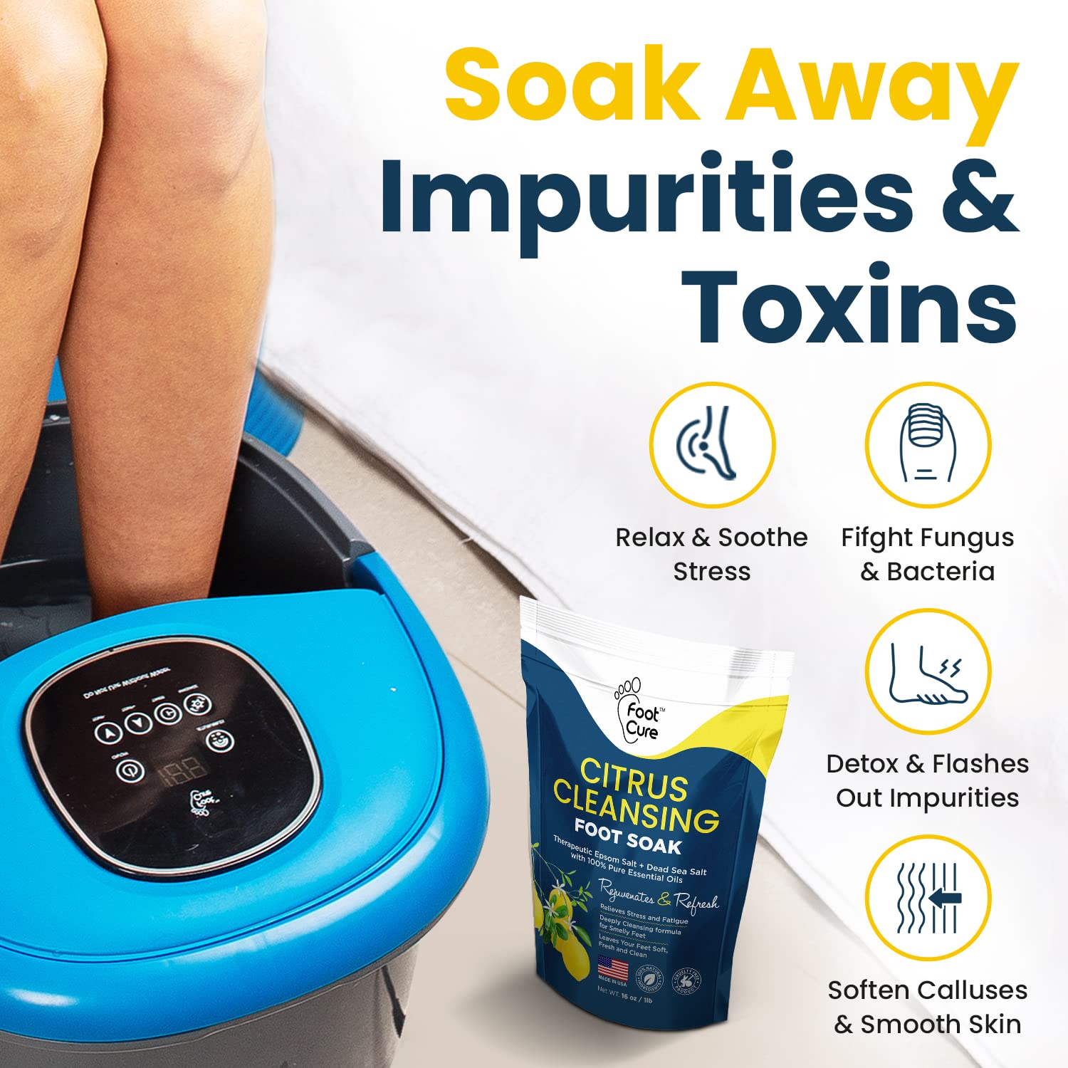 Citrus Detox Foot Soak With Epsom Salts - for Foot Callus, Immune Boost, Damaged Toenail FOOT CURE
