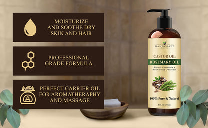 Handcraft Blends Castor Oil with Rosemary Oil for Hair Growth, Eyelashes, Eyebrows