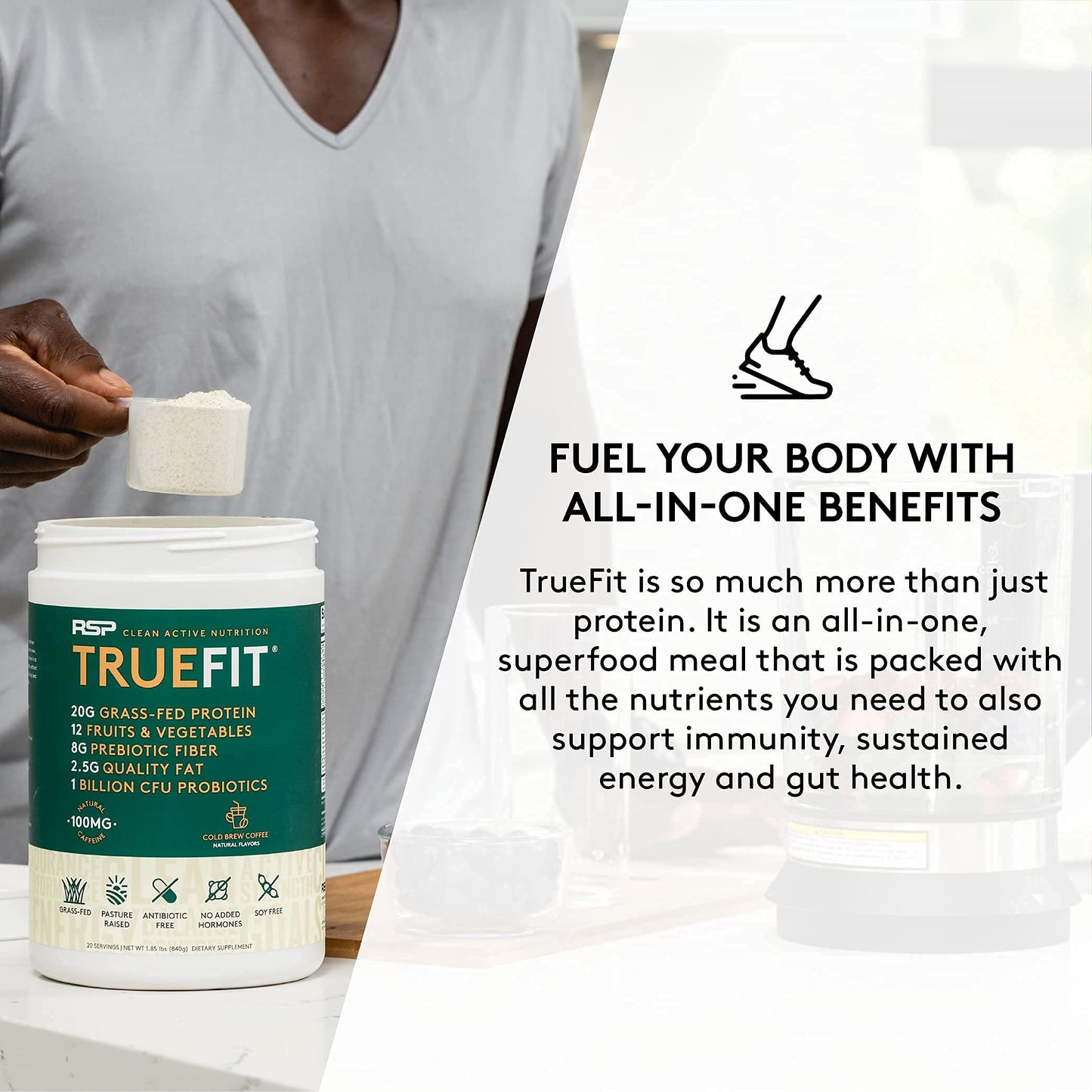 TrueFit Meal Replacement Shake Protein Powder, Grass Fed Whey + Organic Fruits