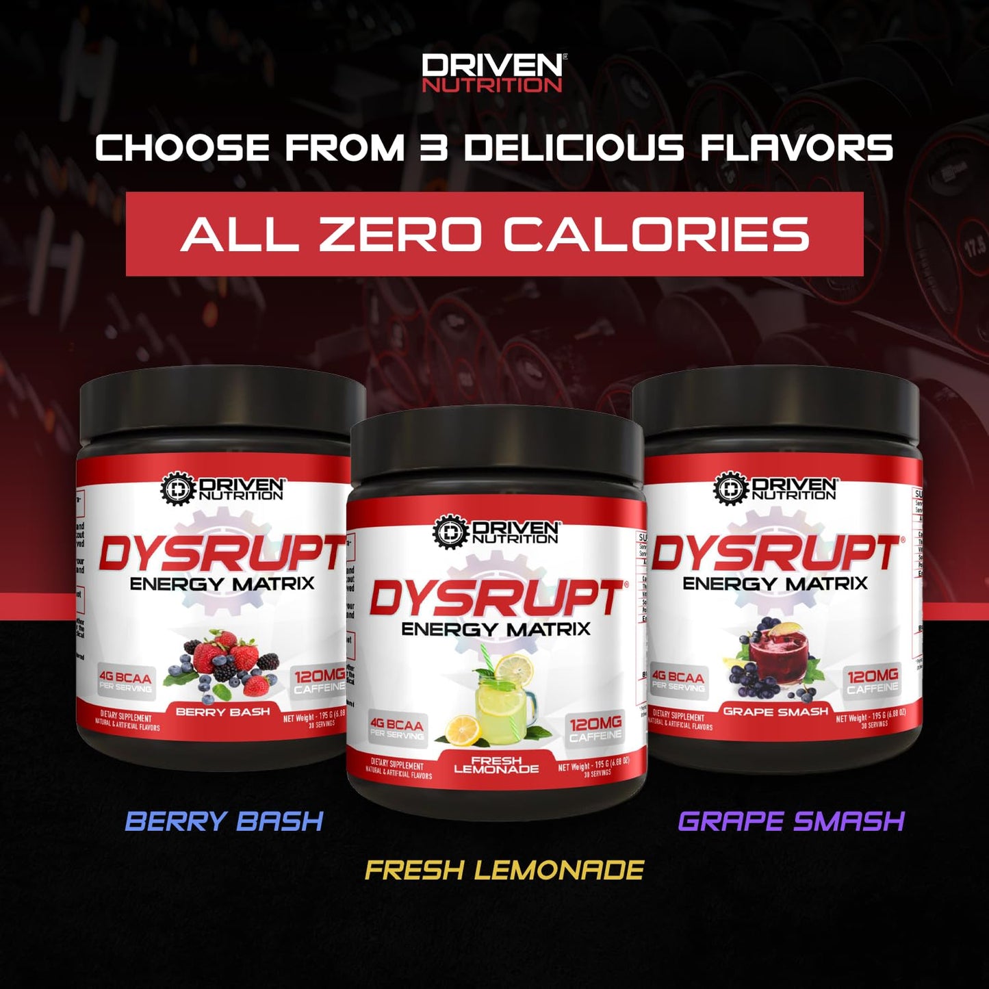 Driven Nutrition DYSRUPT: BCAA + Caffeine with Electrolytes: Sugar & Gluten Free Supplement- Improve Recovery, Burn More Fat, Increase Endurance, and Achieve Greater Focus
