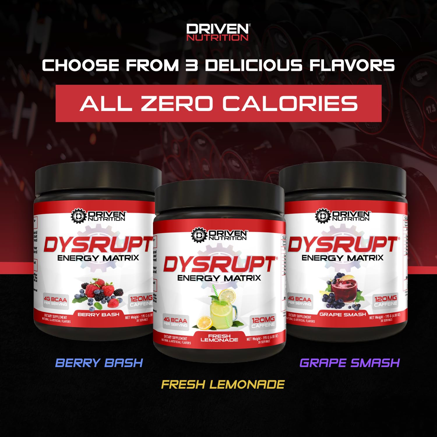Driven Nutrition DYSRUPT: BCAA + Caffeine with Electrolytes: Sugar & Gluten Free Supplement- Improve Recovery, Burn More Fat, Increase Endurance, and Achieve Greater Focus