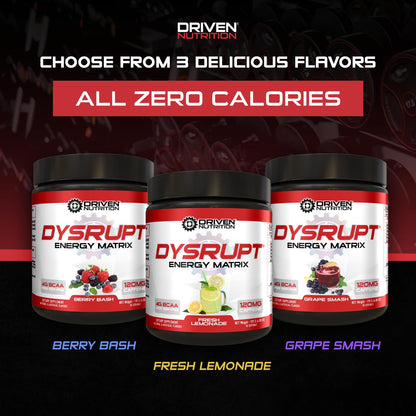 Driven Nutrition DYSRUPT: BCAA + Caffeine with Electrolytes: Sugar & Gluten Free Supplement- Improve Recovery, Burn More Fat, Increase Endurance, and Achieve Greater Focus