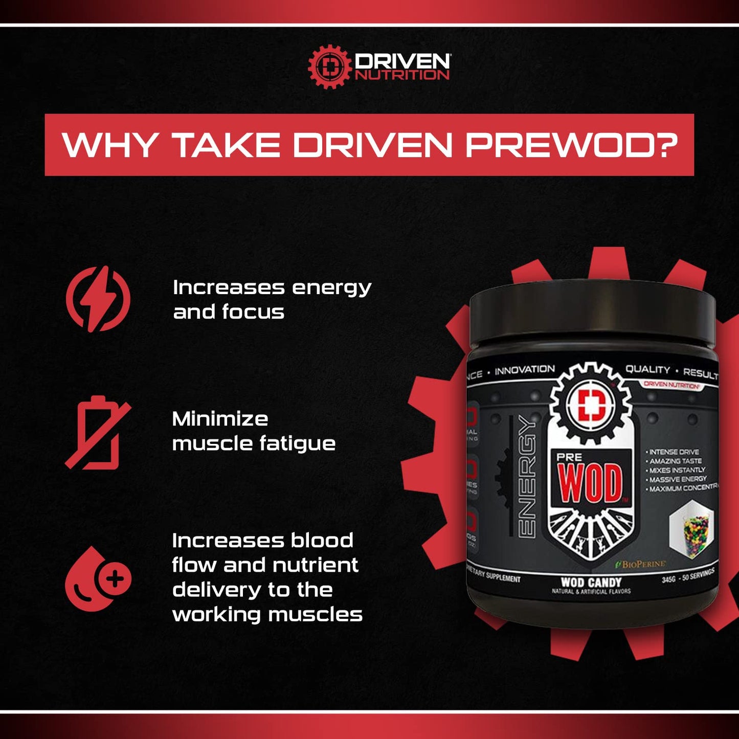 Driven PREWOD Energy Matrix, 50 Servings - Pre-Workout Supplement with Caffeine & Beta-Alanine - Energy, Focus, Strength, & Endurance for High-Intensity Training & Weight Lifting - Green Apple