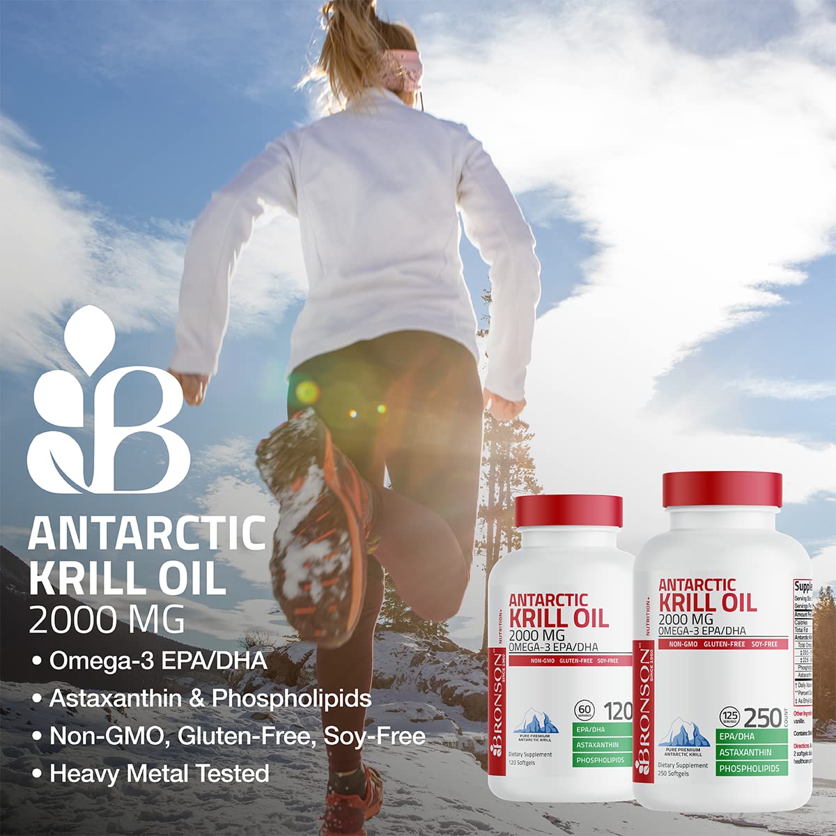 Bronson Antarctic Krill Oil 2000 mg with Omega-3s EPA, DHA, Astaxanthin and Phospholipi Bronson