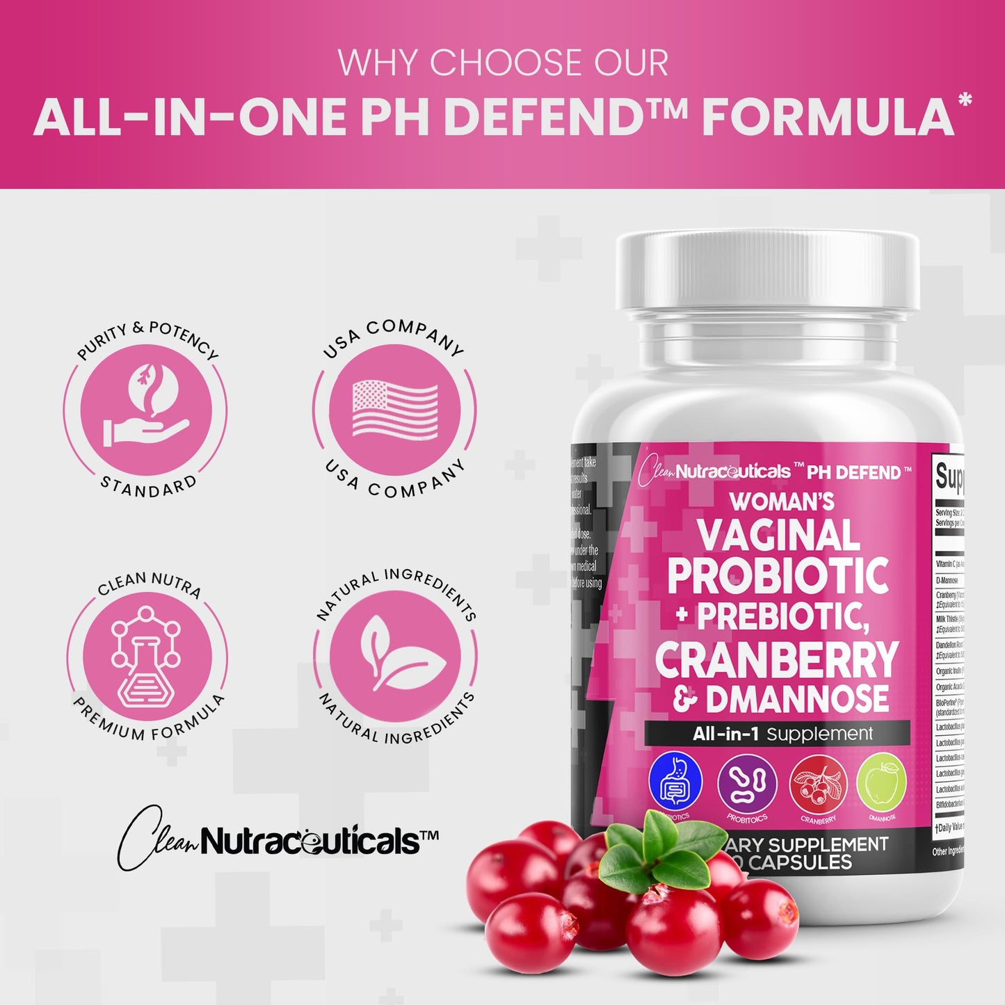 Vaginal Probiotics For Women + Prebiotics 20 Billion Cranberry Pills 30,000mg w/ D-Manno