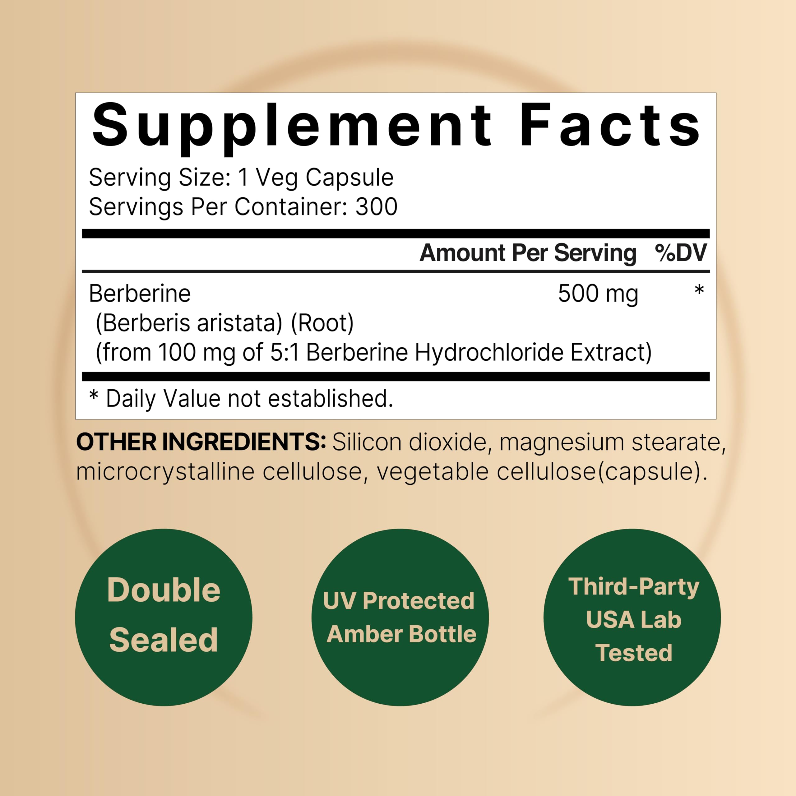 Berberine Supplement 500mg | 300 Veggie Capsules, 97% Pure Berberine HCL – 5:1 Root NatureBell