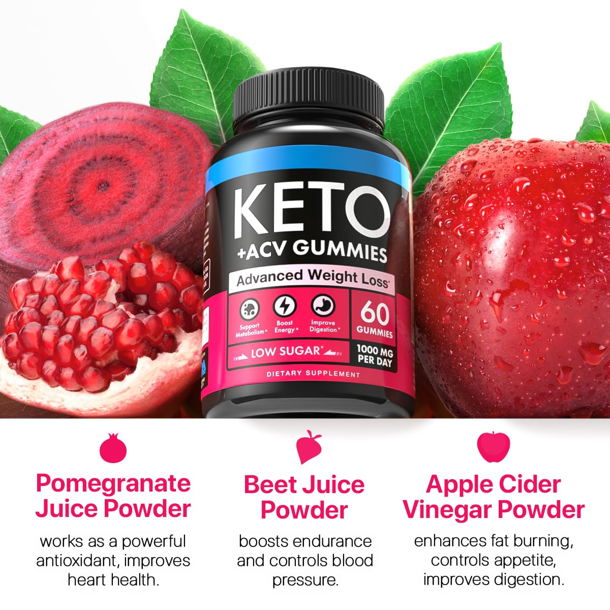 Keto Apple Cider Vinegar Gummies 1000mg - Well-Digested ACV Keto Gummies for Weight Loss