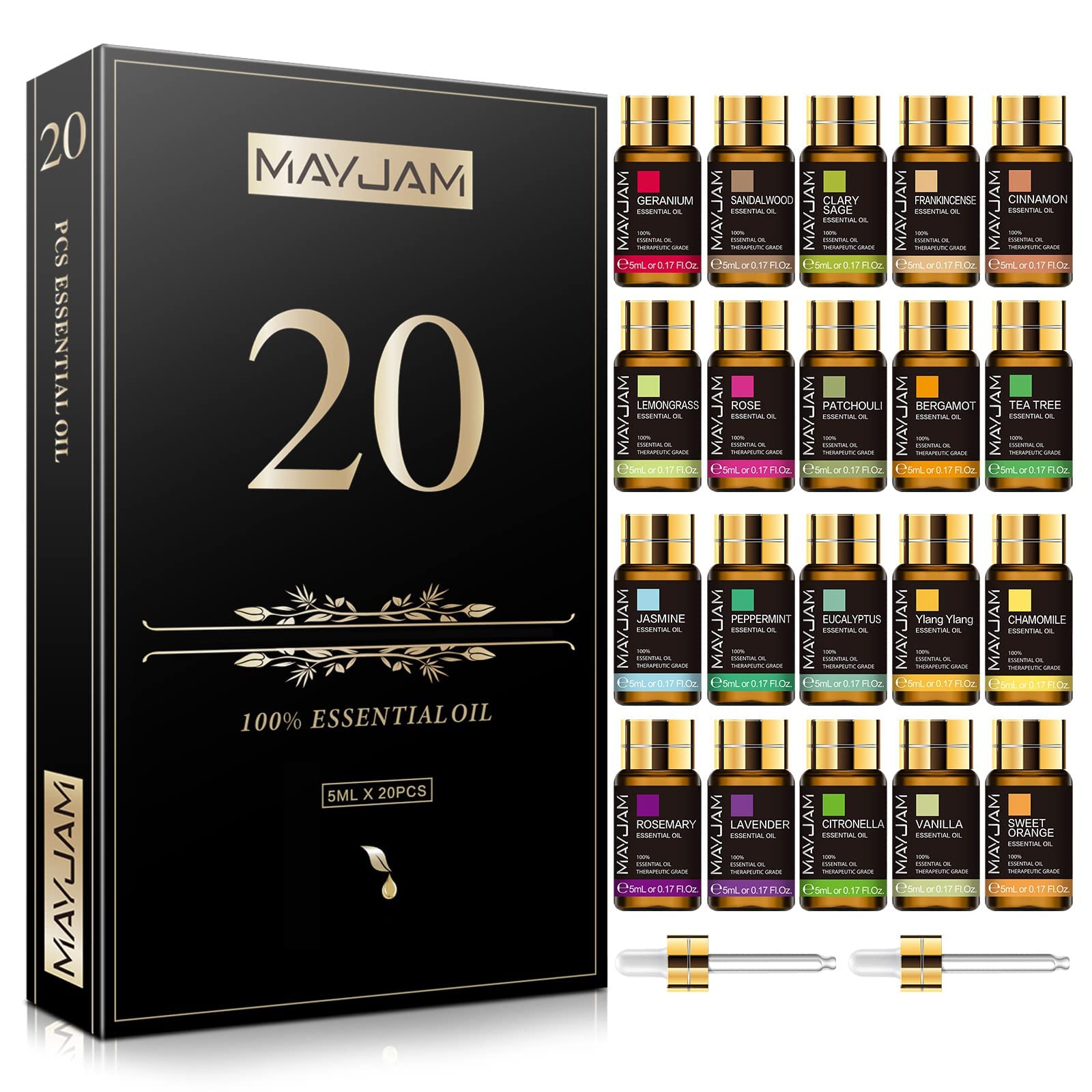MAYJAM Tea Tree 20 Pcs Pure Essential Oil Gift Set, for Diffuser, Humidifiers, Skin Care, Massage