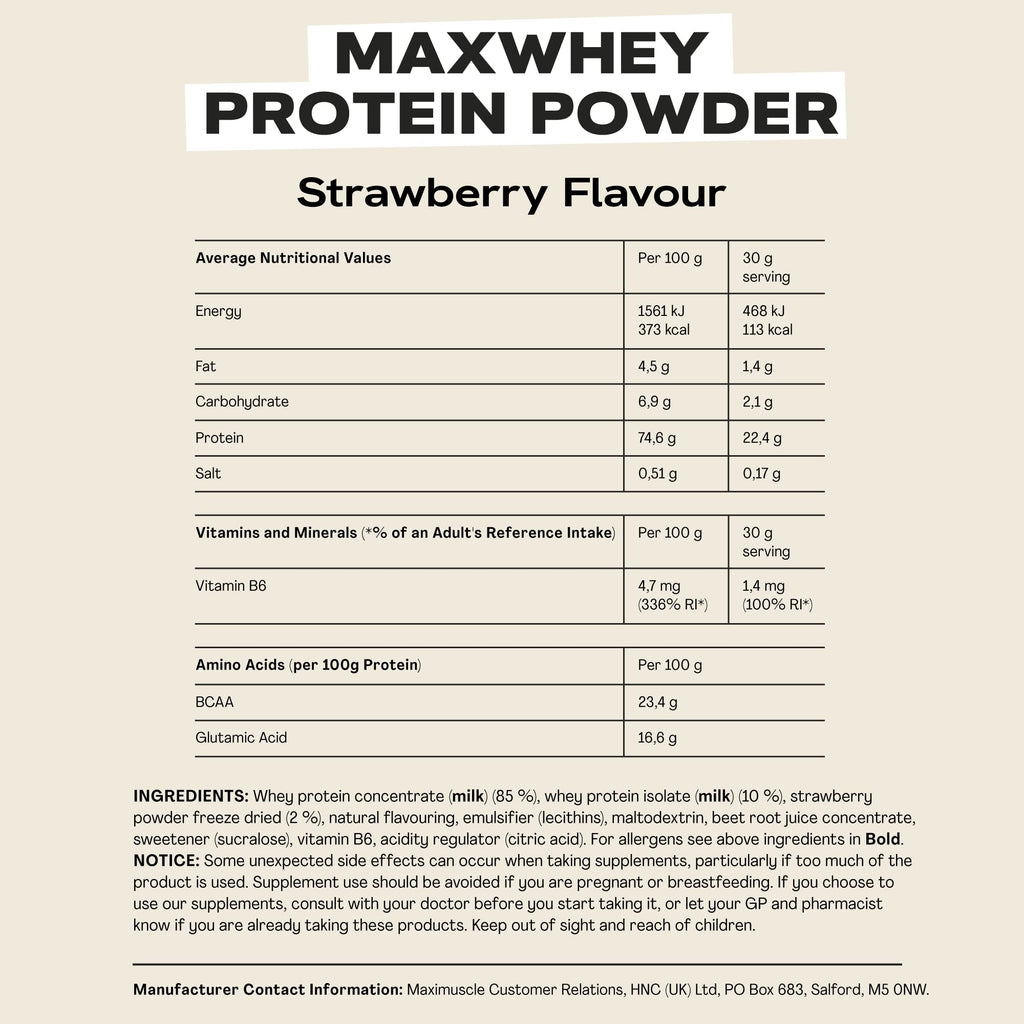 MaxiNutrition - MaxWhey - Whey Protein Powder Strawberry - Low-Fat - Low Sugar