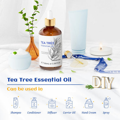 HIQILI Tea Tree Essential Oil (100 ML), 100% Pure for Toenail Fungus, Hair Damage
