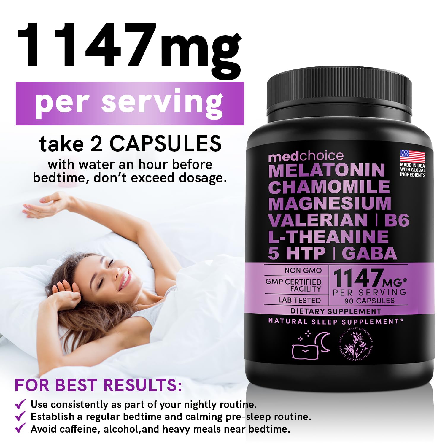 10-in-1 Melatonin Capsules - Melatonin 5mg Natural Sleep Aid for Adults