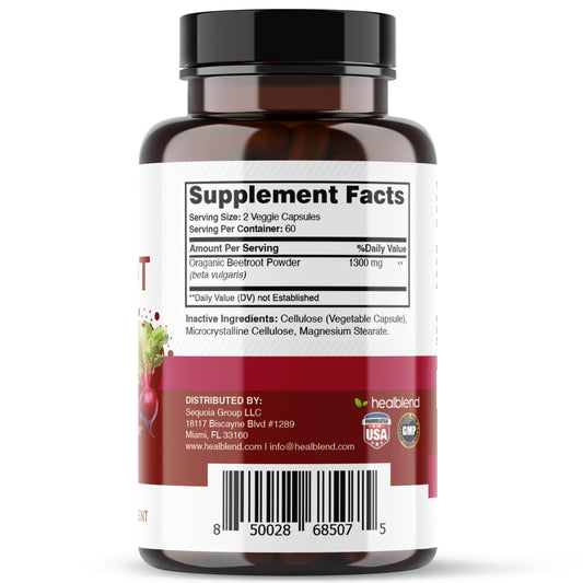 healblend Organic Nitric Oxide Beet Root Capsules 1300mg - Support Immune System, Nitric Oxide Booster - 120 Count