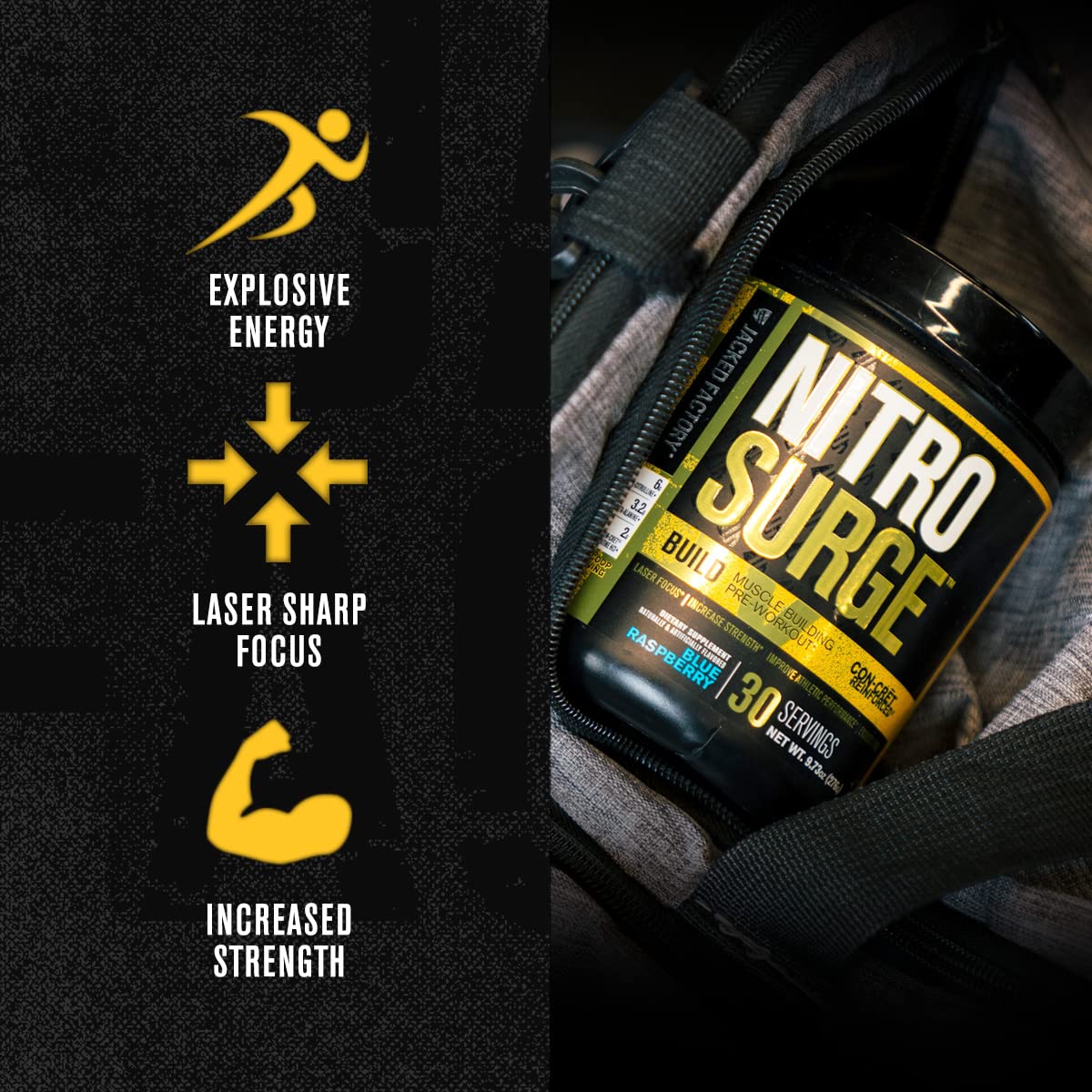 Jacked Factory Nitrosurge Build Pre Workout with Creatine for Muscle Building - Con Cret