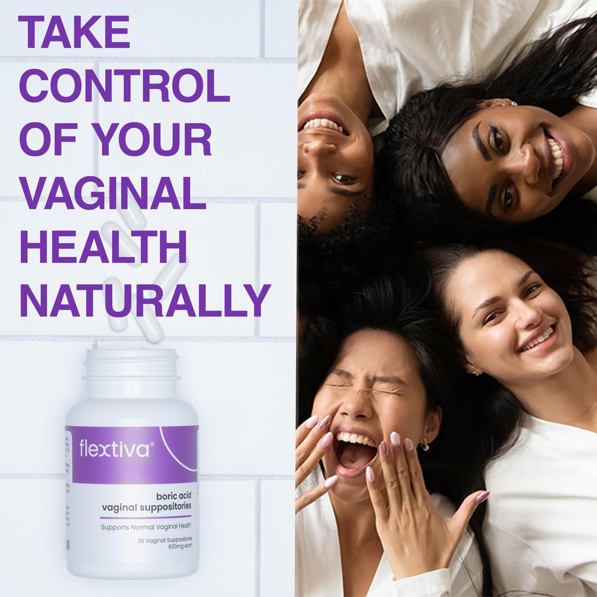 Flextiva Boric Acid Vaginal Suppositories - Boric Acid Pills for Women - Vaginal Health pH Balance for Women Flextiva
