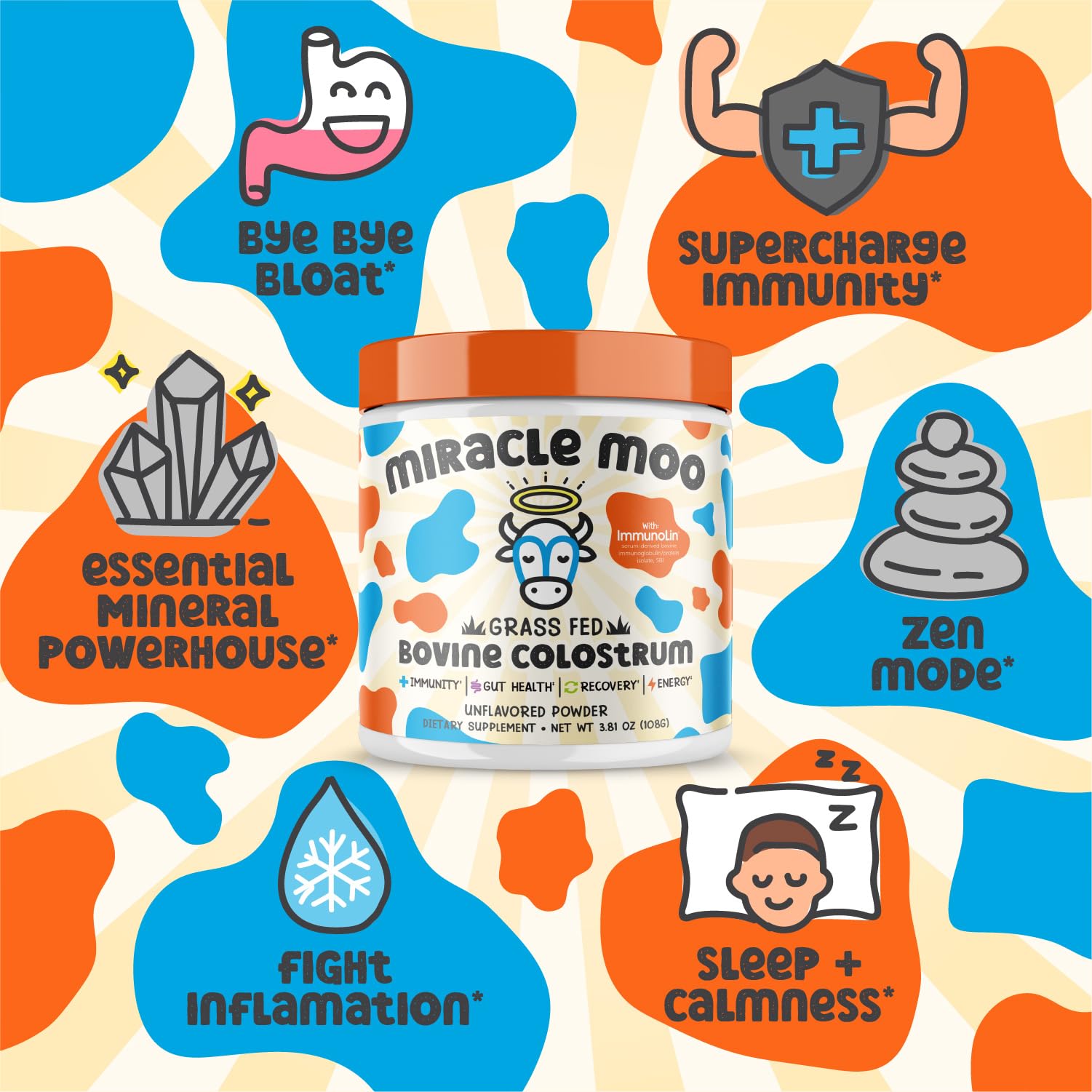 Colostrum Supplement for Gut Health, Hair Growth, Beauty and Immune Miracle Moo