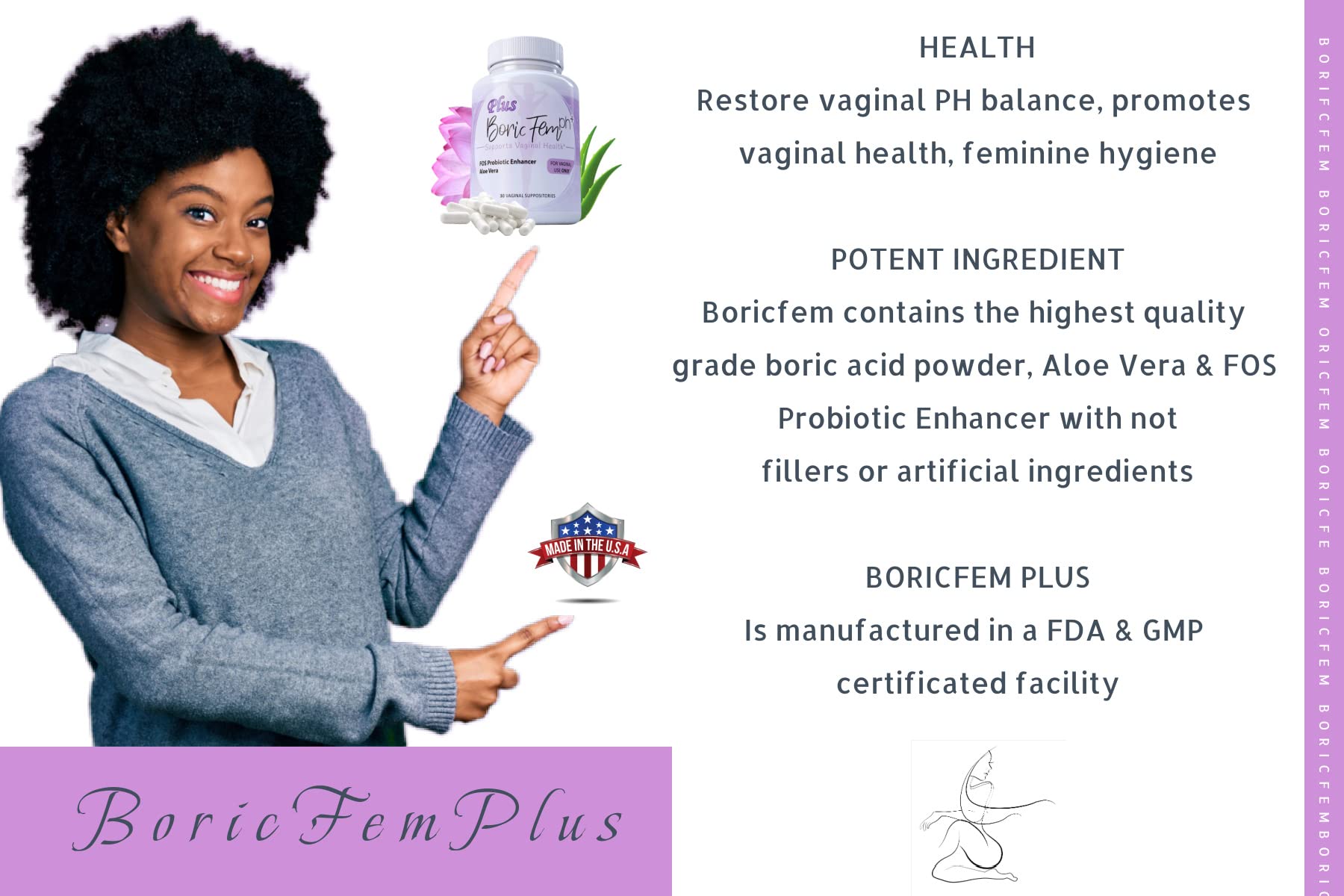 Boric Acid Vaginal Suppositories Plus Aloe Vera & FOS Probiotic Enhancer 800mg/, 30 Count All Natural N' More