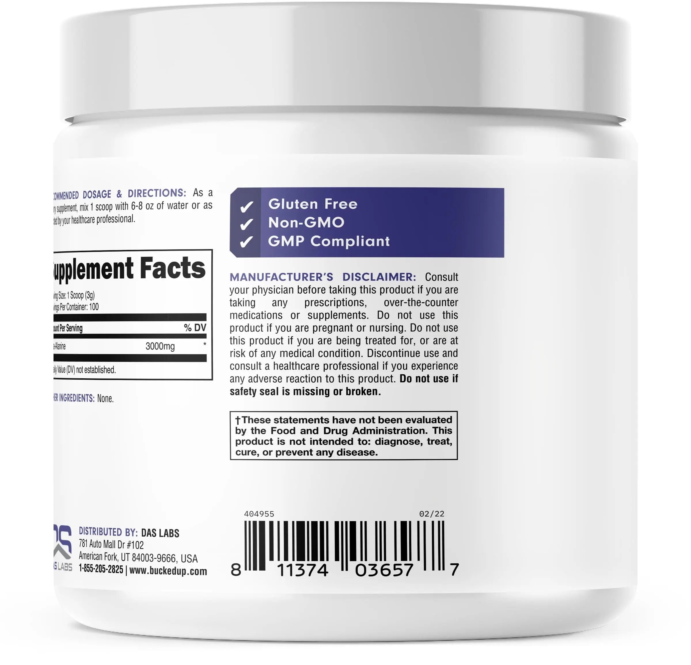 Bucked Up Beta Alanine 300mg Powder, Non-GMO, Gluten-Free, Unflavored (100 Servings) Bucked Up