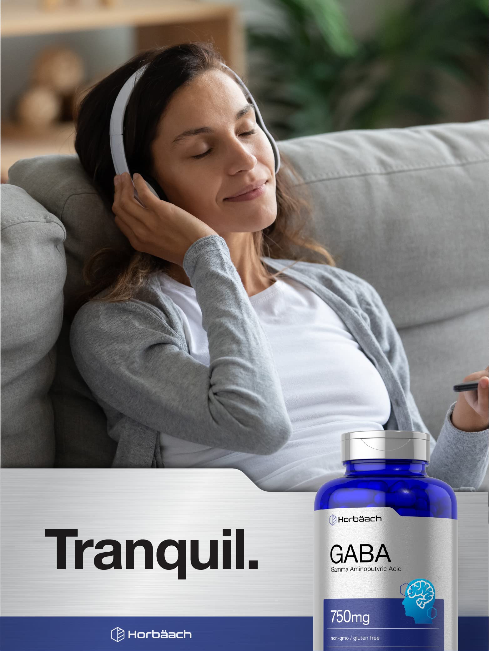 GABA 750mg | 180 Capsules | Gamma Aminobutyric Acid Supplement Horbäach