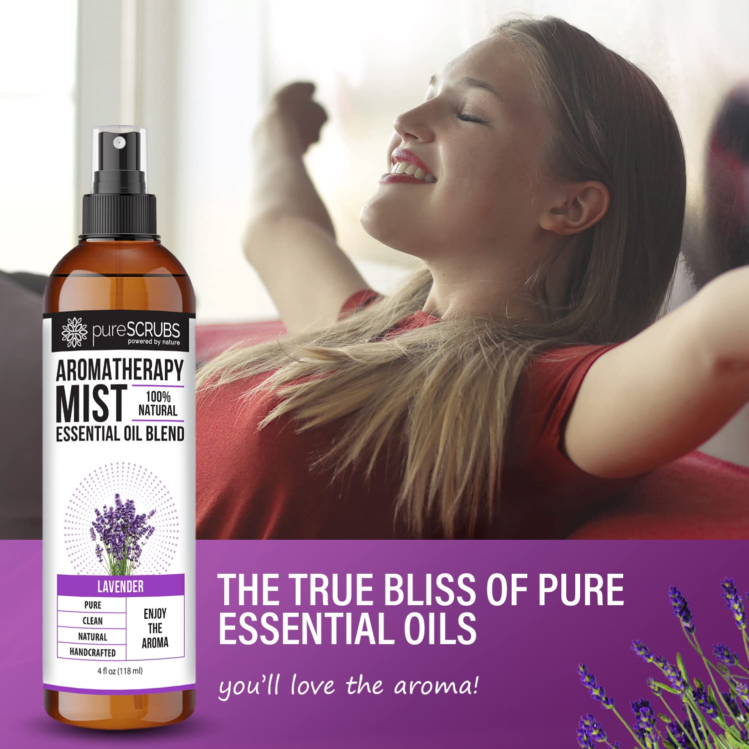 Shake, Mist & Enjoy - pureSCRUBS Premium Lavender Aromatherapy Spray Mist for Room, Body, Linens pureSCRUBS