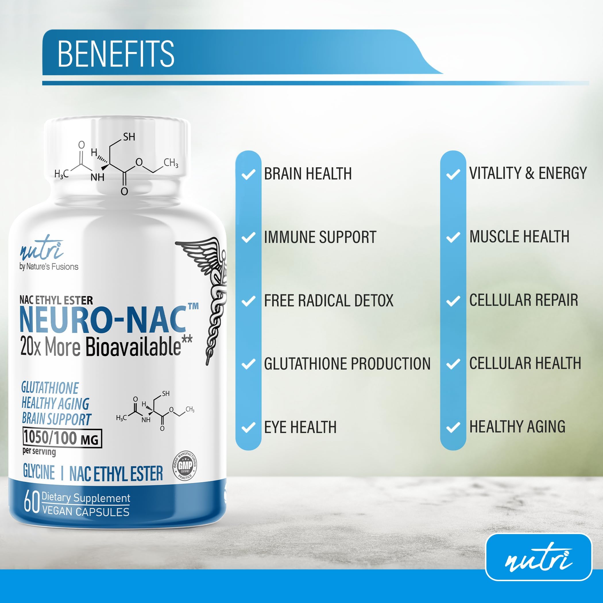 Neuro NAC Supplement 375mg Extra Strength with 1800mg Glycine - N-Acetyl Cysteine Nature's Fusions