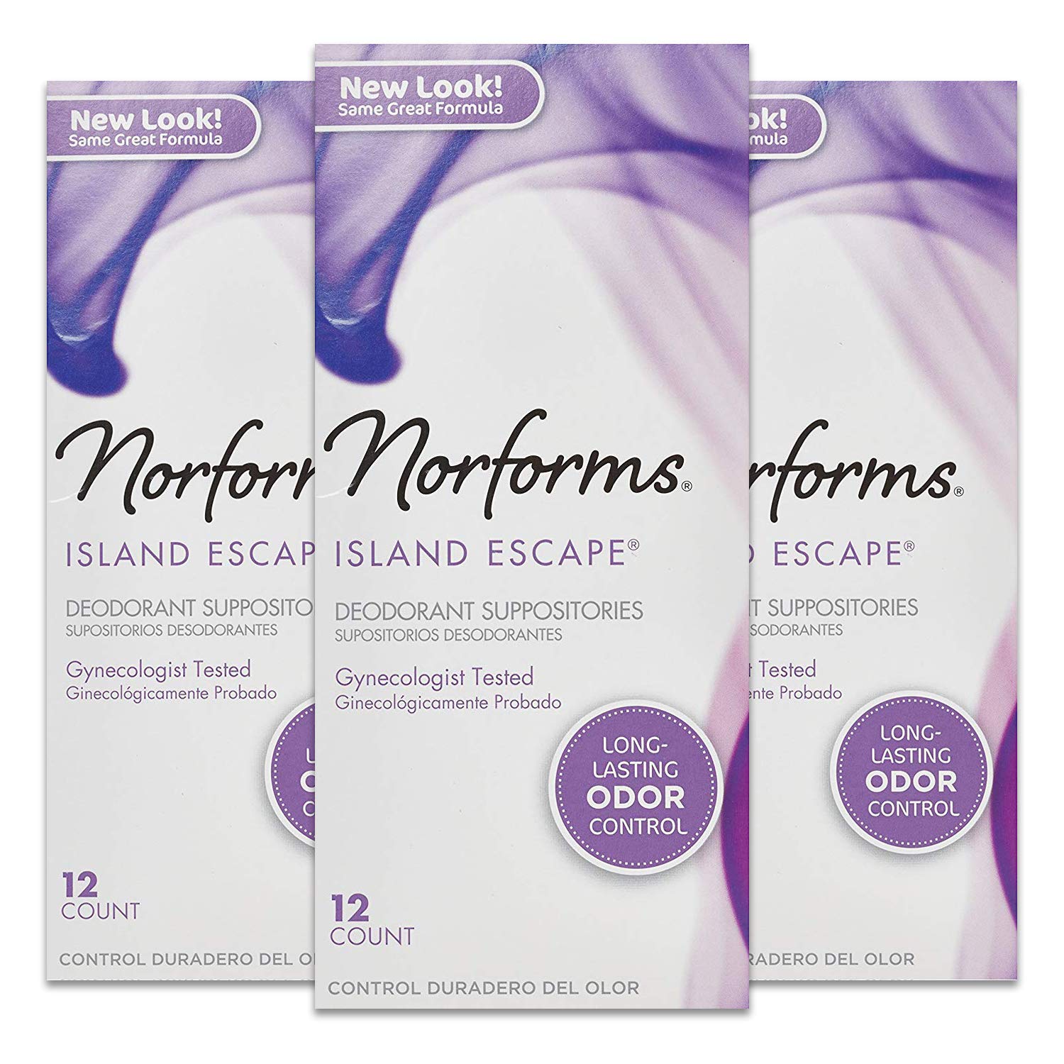 Norforms Feminine Deodorant Suppositories, Long Lasting Odor Control, Island Escape Scent, 12 Count