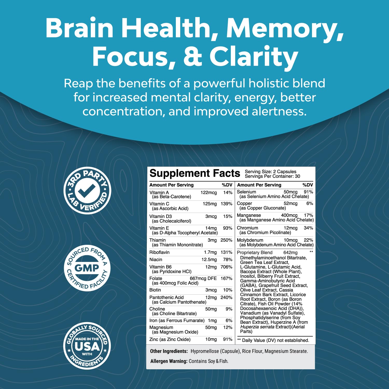 Nootropics Brain Support Supplement - Mental Focus Nootropic Memory Supplement Huntington Labs