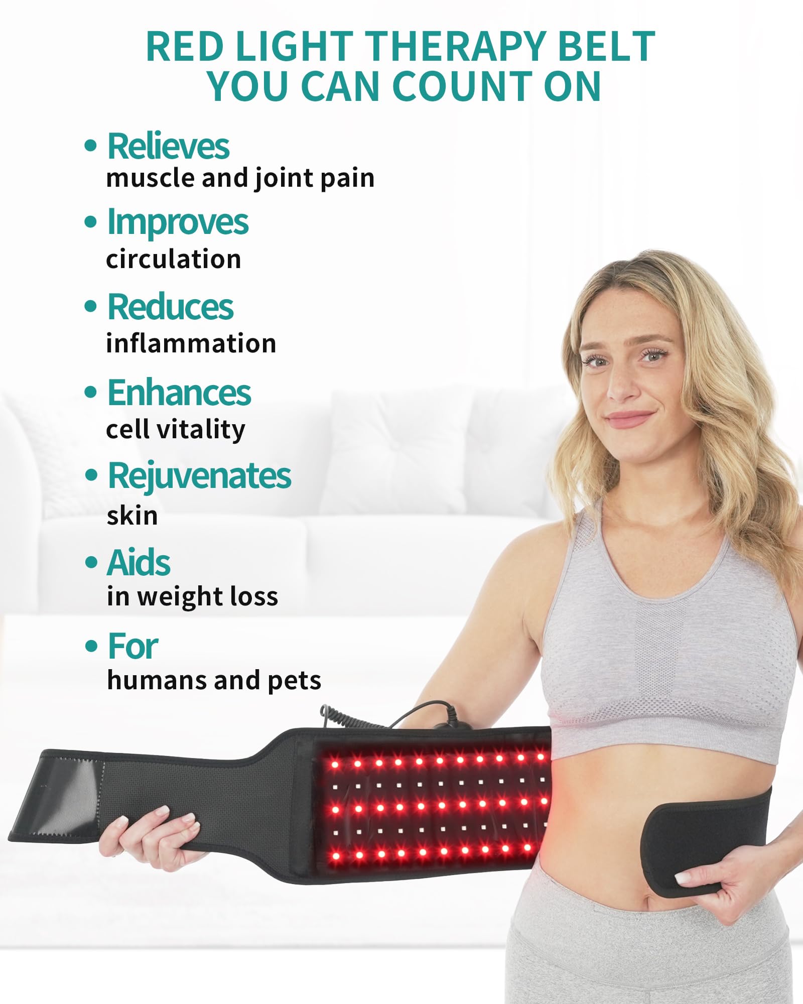 Nekteck Red Light Therapy Belt for Body, Wireless Near-Infrared Light Pad for Pain Relief, Inflammation Nekteck