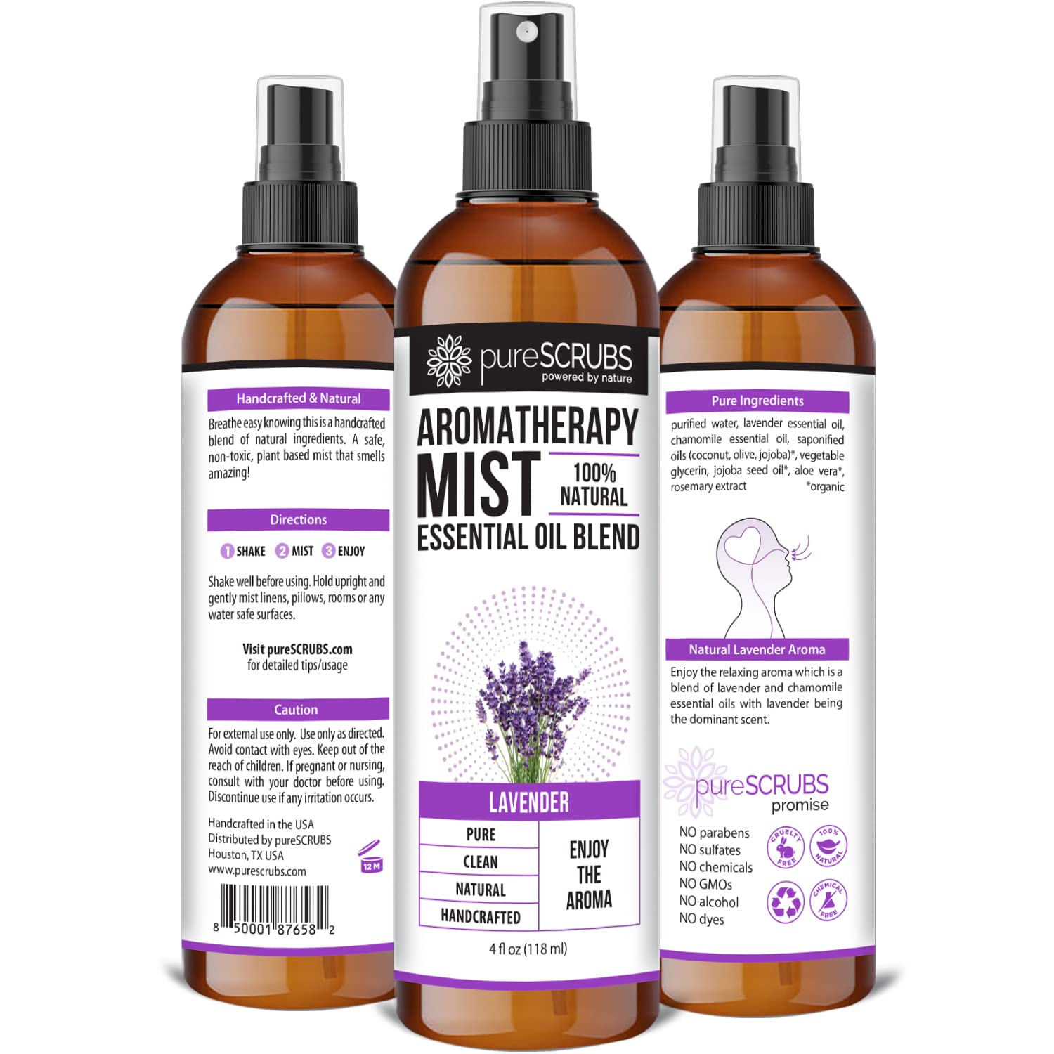 Shake, Mist & Enjoy - pureSCRUBS Premium Lavender Aromatherapy Spray Mist for Room, Body, Linens