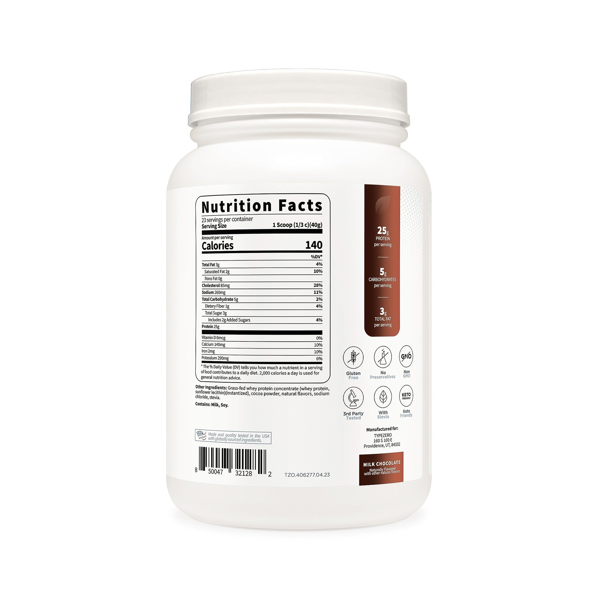 Type Zero Grass Fed Whey Protein Concentrate Powder (Chocolate, 2LBS) - Gluten Free Type Zero