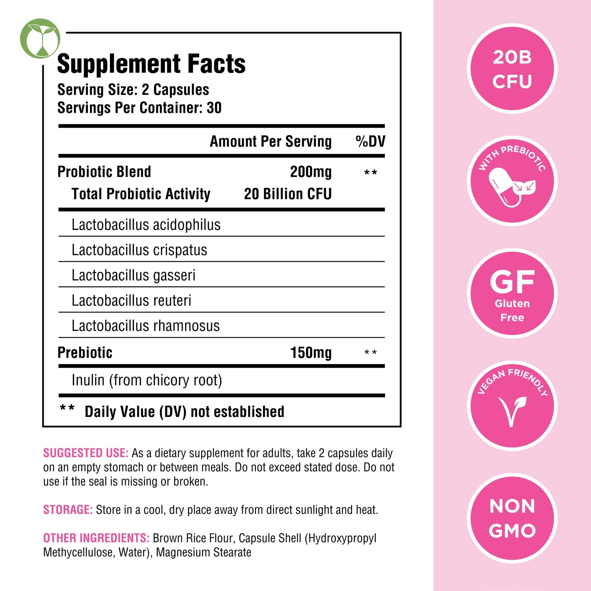 Vaginal Probiotics for Womens Health 20 Billion CFU | PH Balance & Vaginigal Odor Support 60 Capsules Natural Foundation Supplements