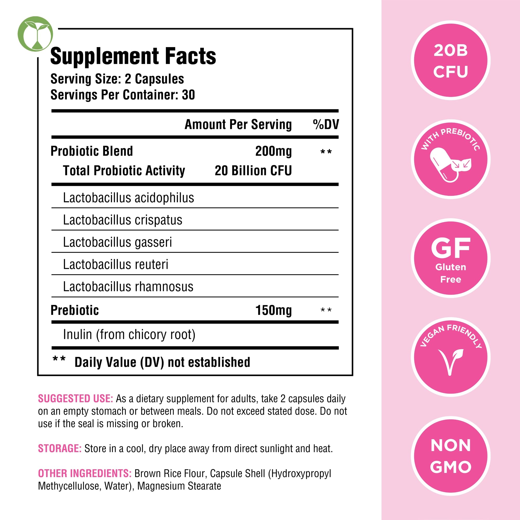 Vaginal Probiotics for Womens Health 20 Billion CFU | PH Balance & Vaginigal Odor Support 60 Capsules Natural Foundation Supplements