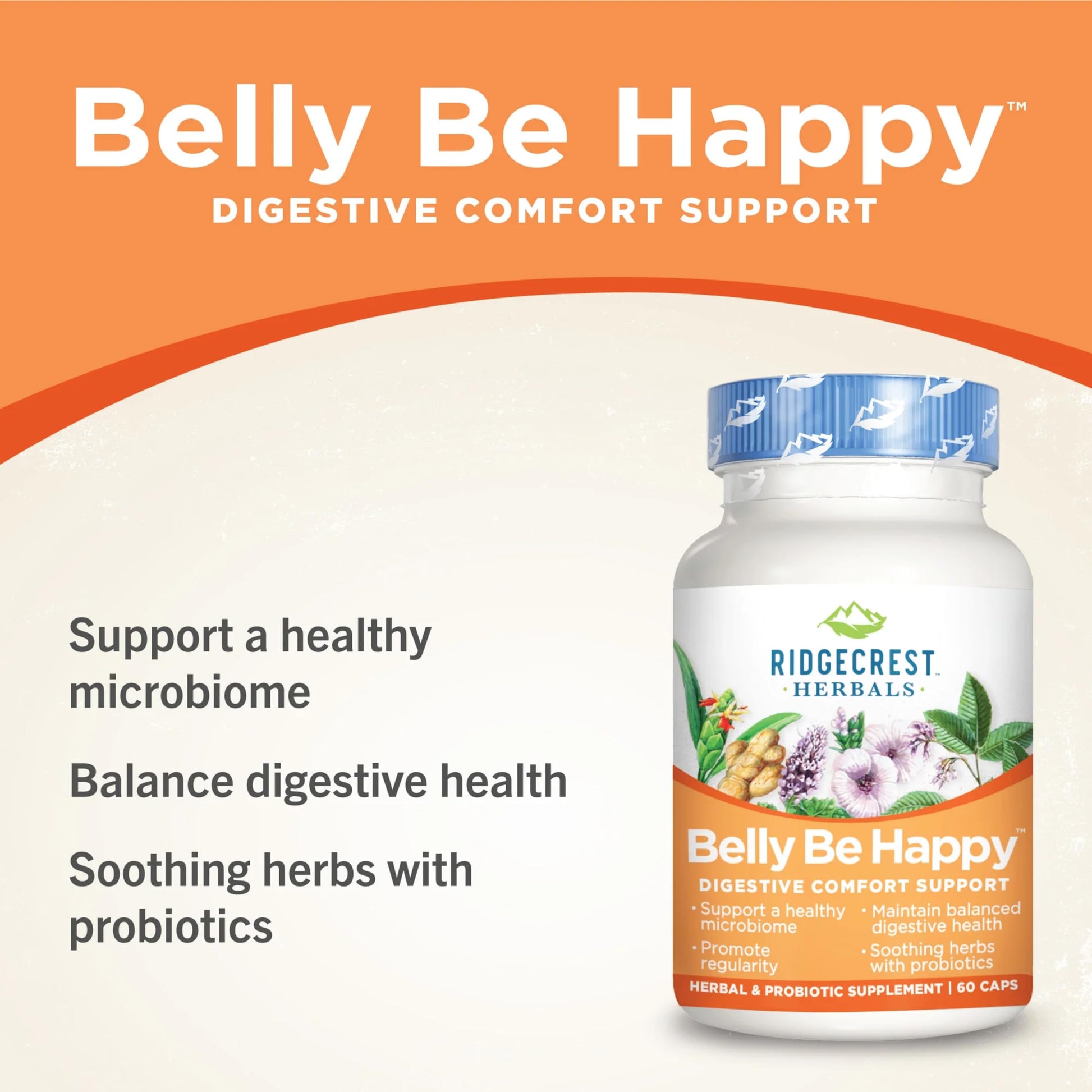 RidgeCrest Herbals Belly Be Happy - 60 Capsules - Digestive Comfort Support - Non-GMO RidgeCrest Herbals