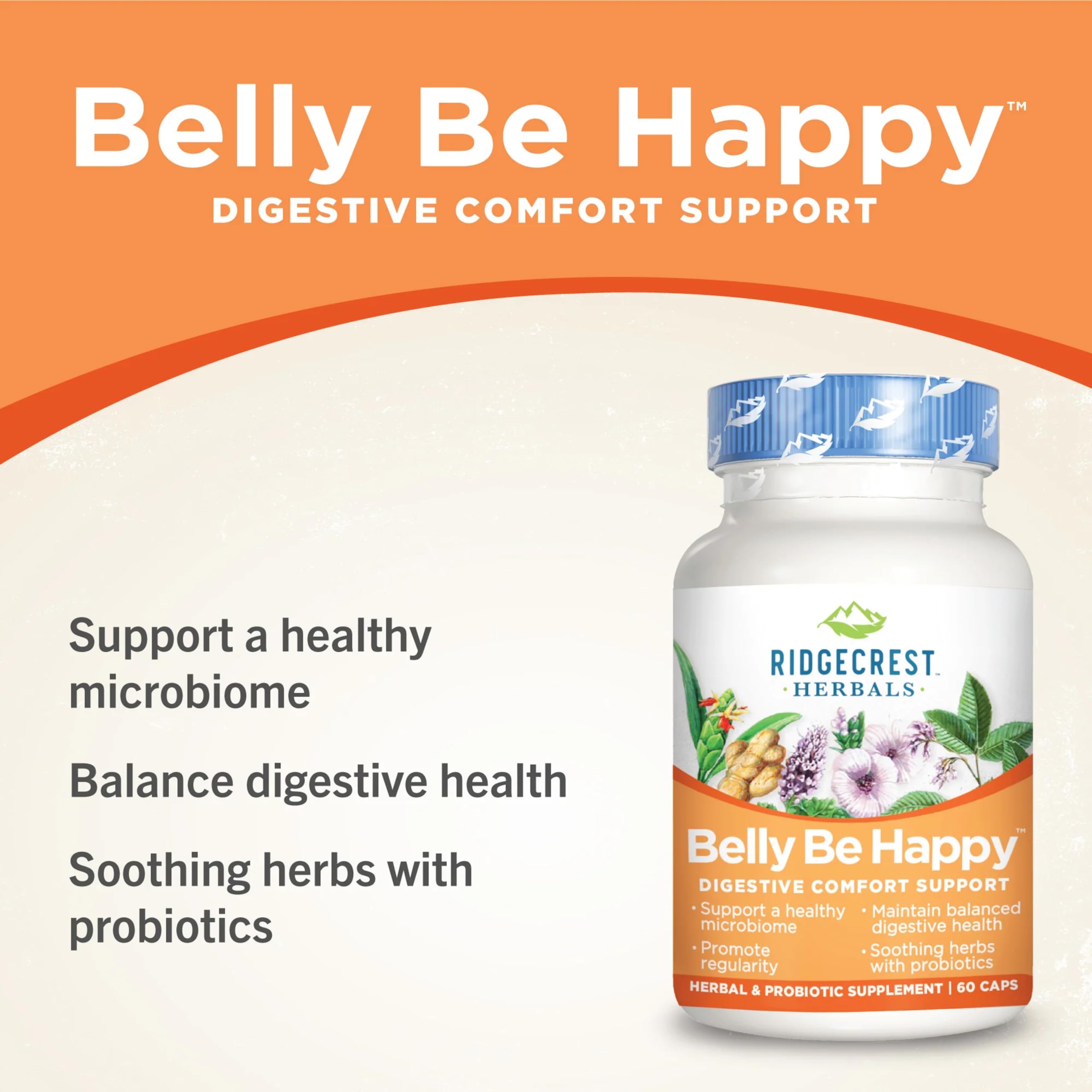 RidgeCrest Herbals Belly Be Happy - 60 Capsules - Digestive Comfort Support - Non-GMO RidgeCrest Herbals