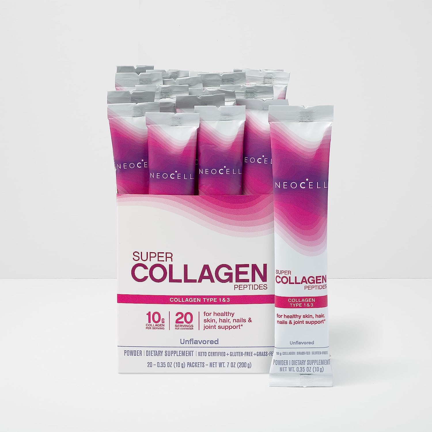 NeoCell Super Collagen Peptides, 10 g Collagen/Single-Serve Packet; Keto Certified NeoCell
