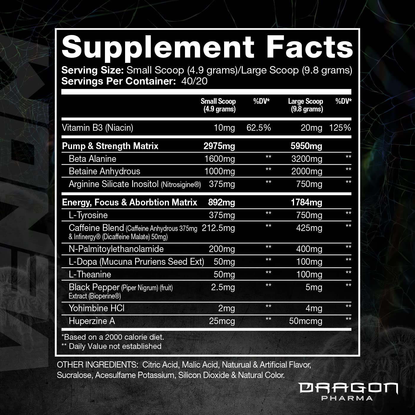 DRAGON PHARMA Venom Extreme Potency Pre-Workout, Laser Sharp Focus + Energy, Intense Performance, Proven Ingredients for Enhanced Vasodilation & Endurance (40 Servings, Watermelon)