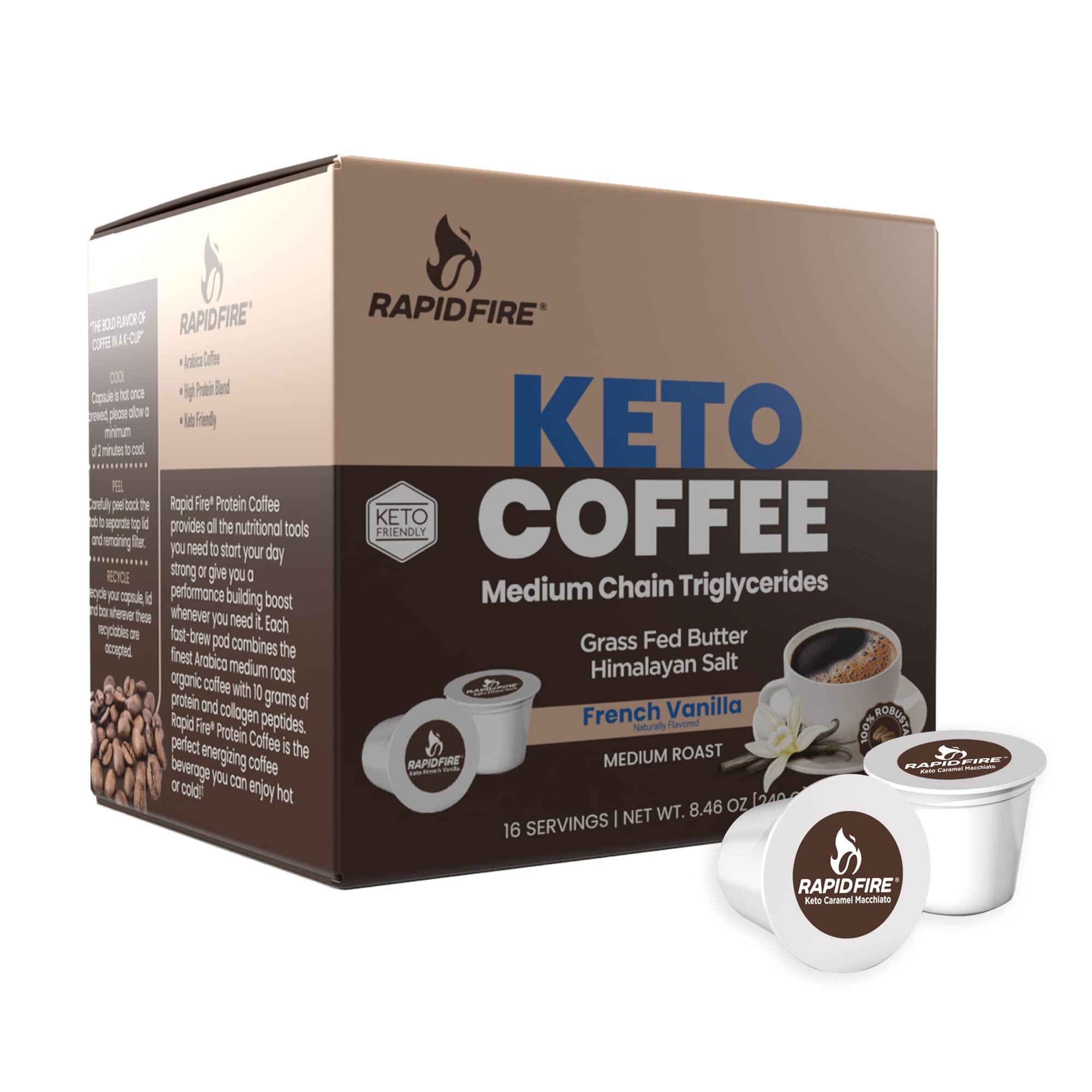 Rapidfire French Vanilla Ketogenic High Performance Keto Coffee Pods, Supports Energy 