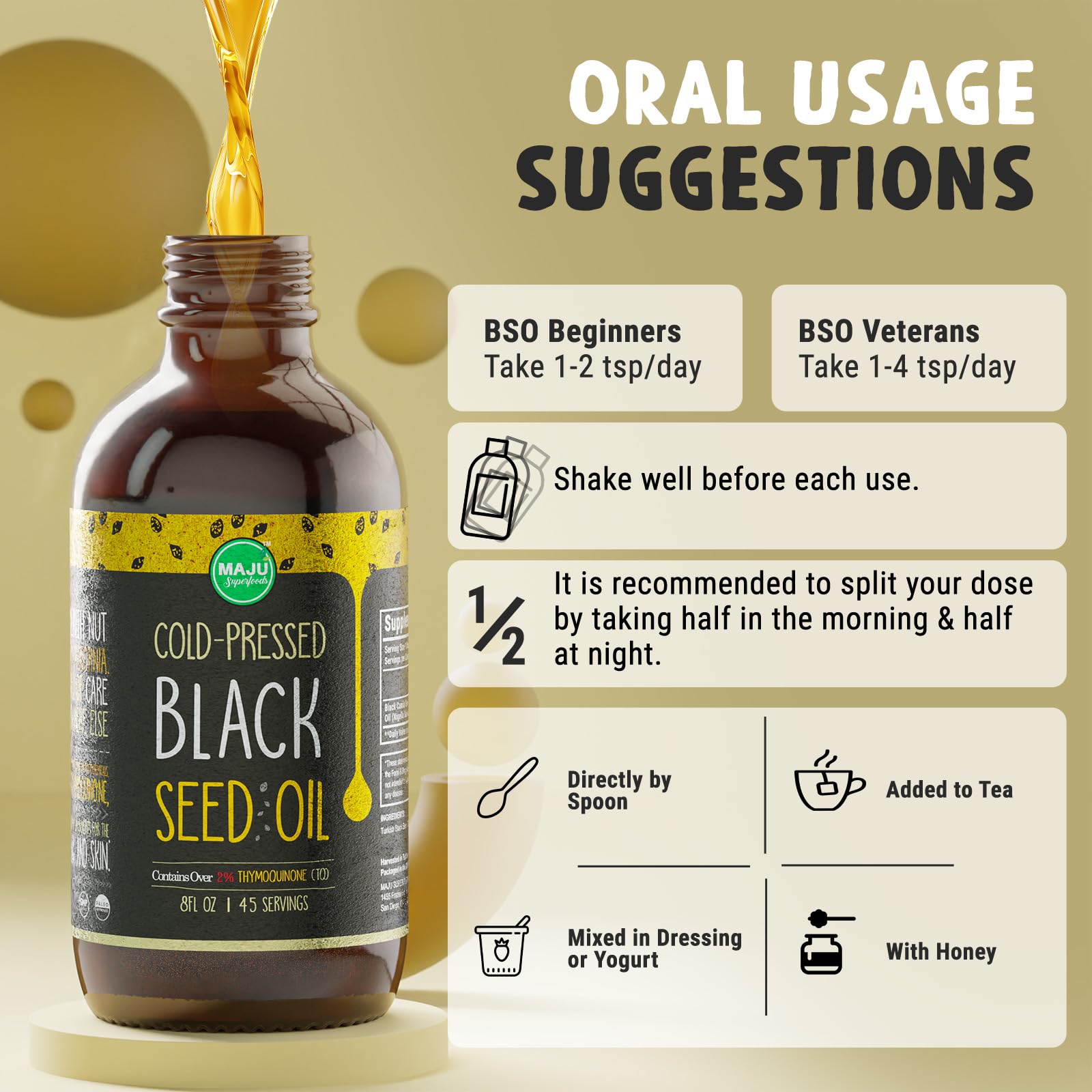 MAJU Black Seed Oil - 3 Times Thymoquinone, Cold-Pressed, 100% Turkish Black Cumin Maju Superfoods