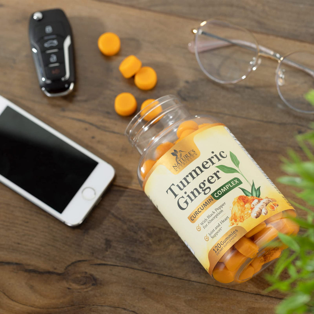 Turmeric Ginger Gummies - Vegan Turmeric Curcumin Gummy with 95% Curcuminoids 