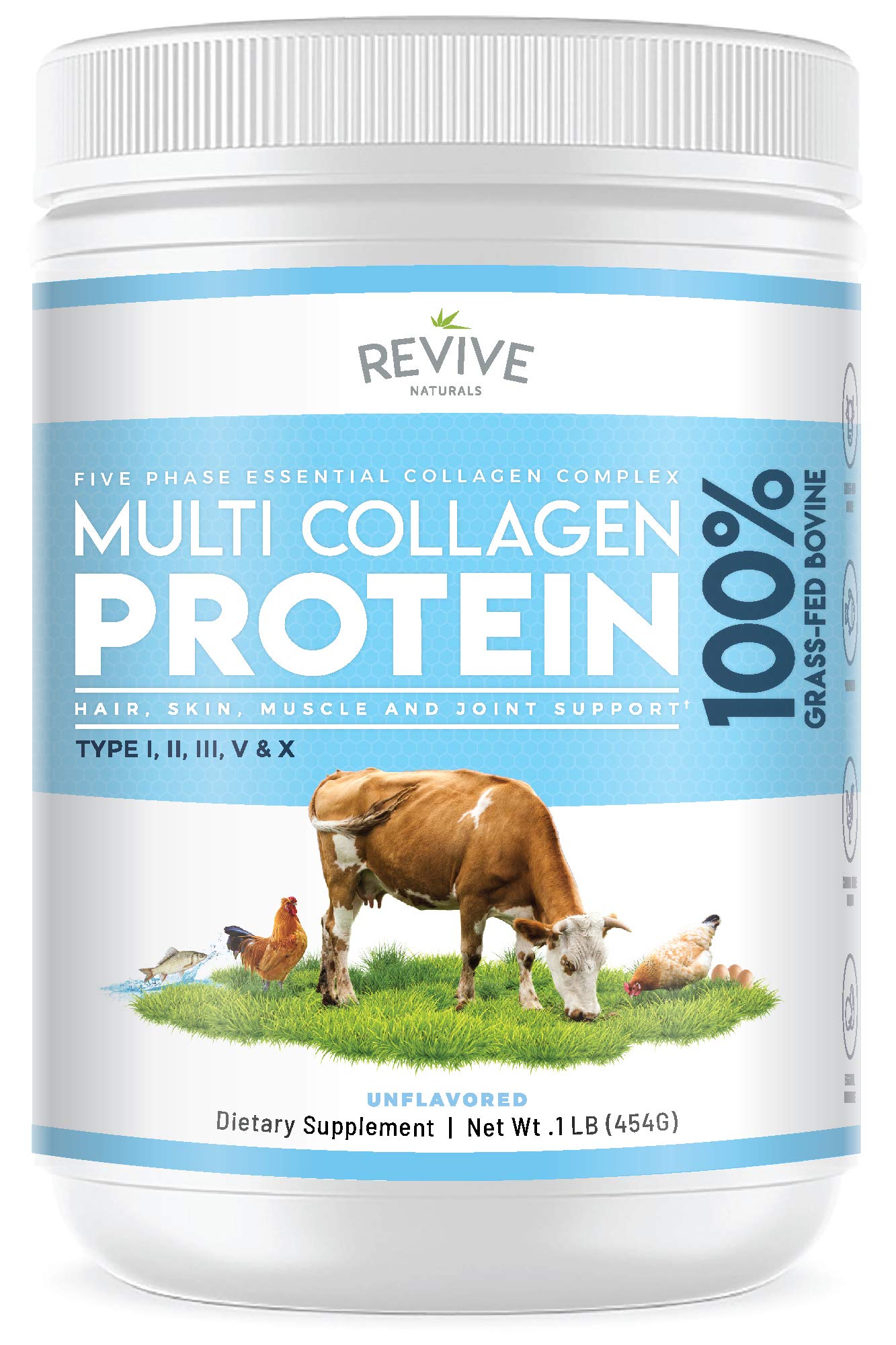 Revive Naturals Multi Collagen Hydrolyzed Protein Powder (16oz) - Types I, II, III, V & X 