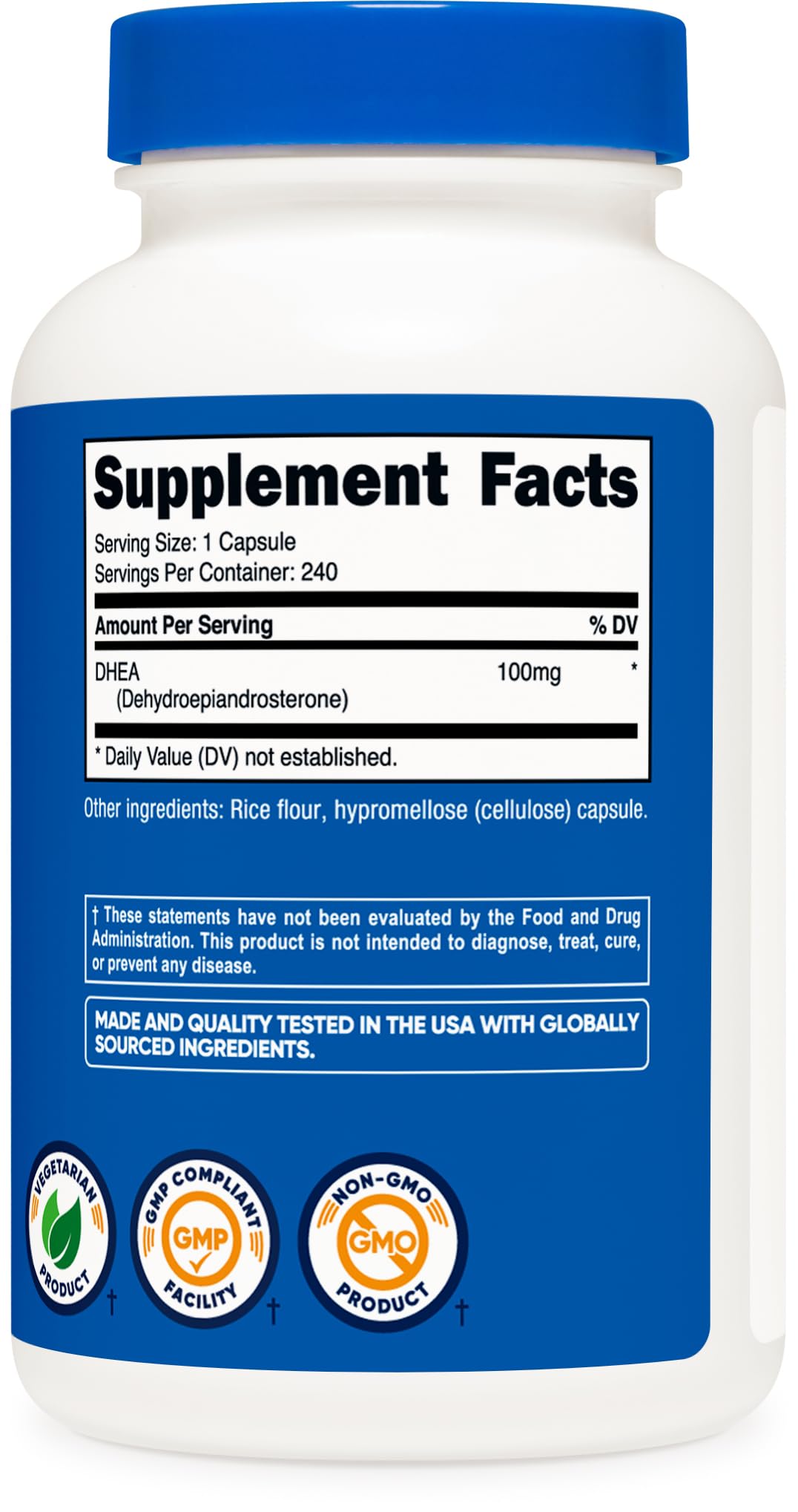 Nutricost DHEA 100mg, 240 Capsules - Gluten Free, Soy Free, Non-GMO, Supplement Nutricost